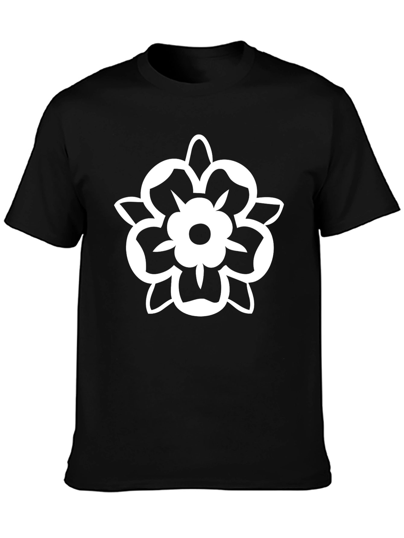 Black Tee with White Floral Graphic