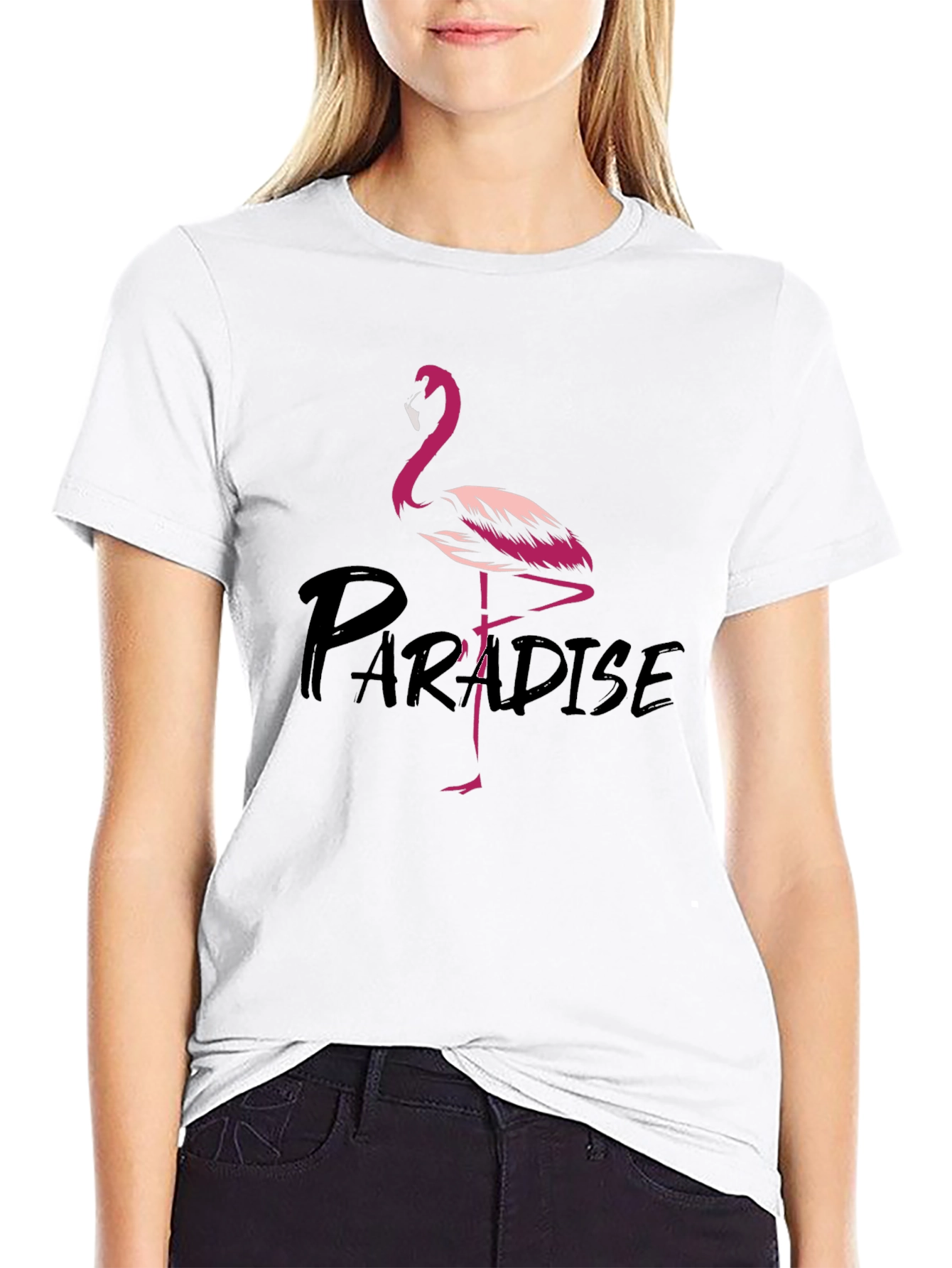 Flamingo Paradise Graphic Tee - Black Cotton T-Shirt