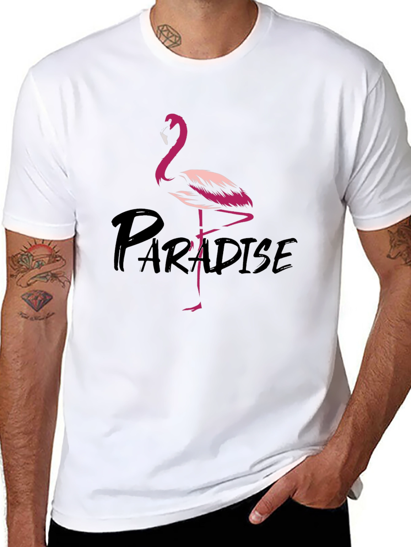 Flamingo Paradise Graphic Tee - Black Cotton T-Shirt