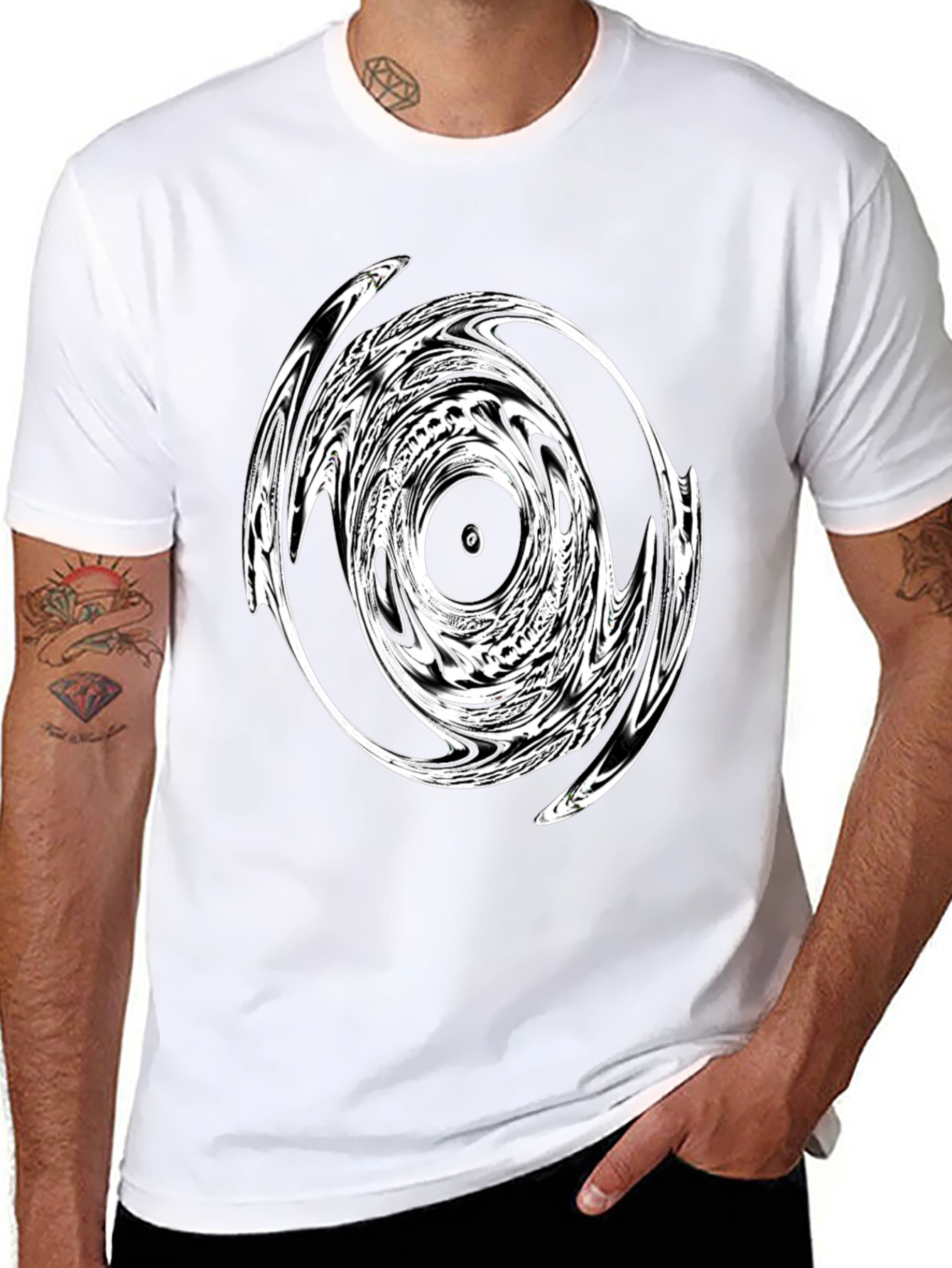 Abstract Circle Graphic Tee - Modern Black T-Shirt