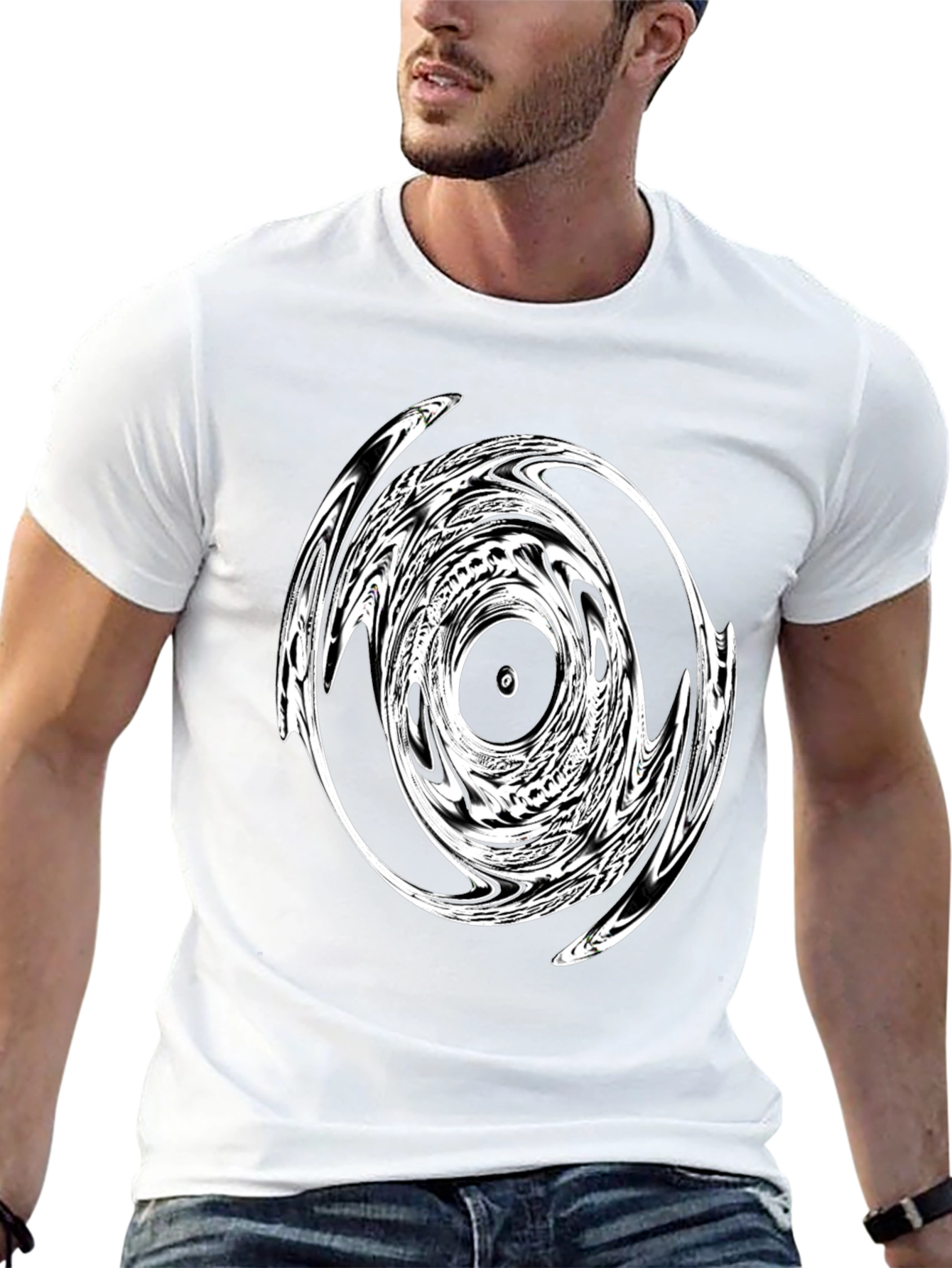 Abstract Circle Graphic Tee - Modern Black T-Shirt