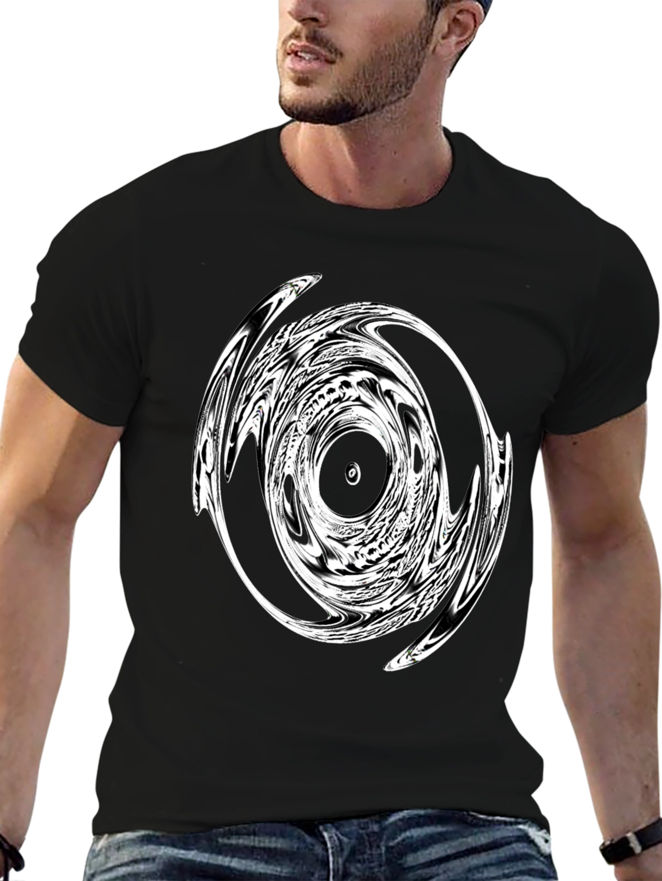 Abstract Circle Graphic Tee - Modern Black T-Shirt