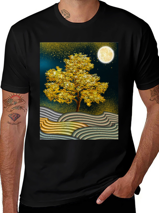 Golden Tree Graphic Tee - Stylish Unisex Black T-Shirt