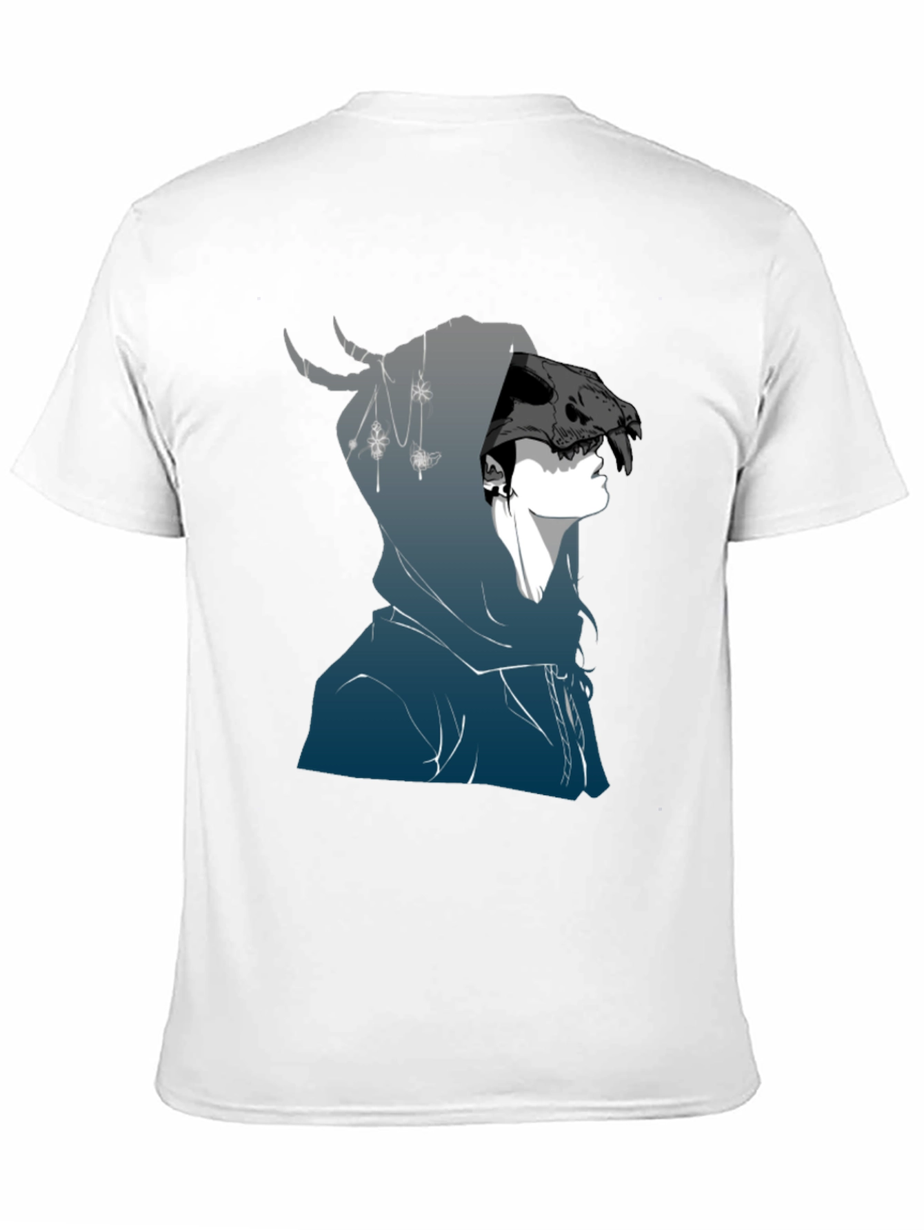 Mens Black Graphic T-Shirt - Skull Hooded Figure