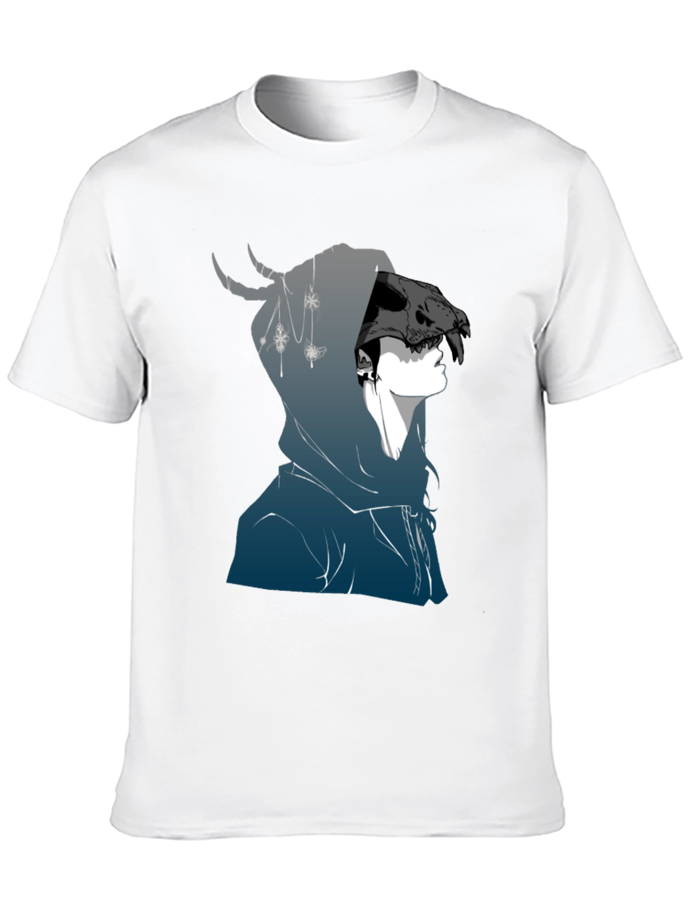 Mens Black Graphic T-Shirt - Skull Hooded Figure