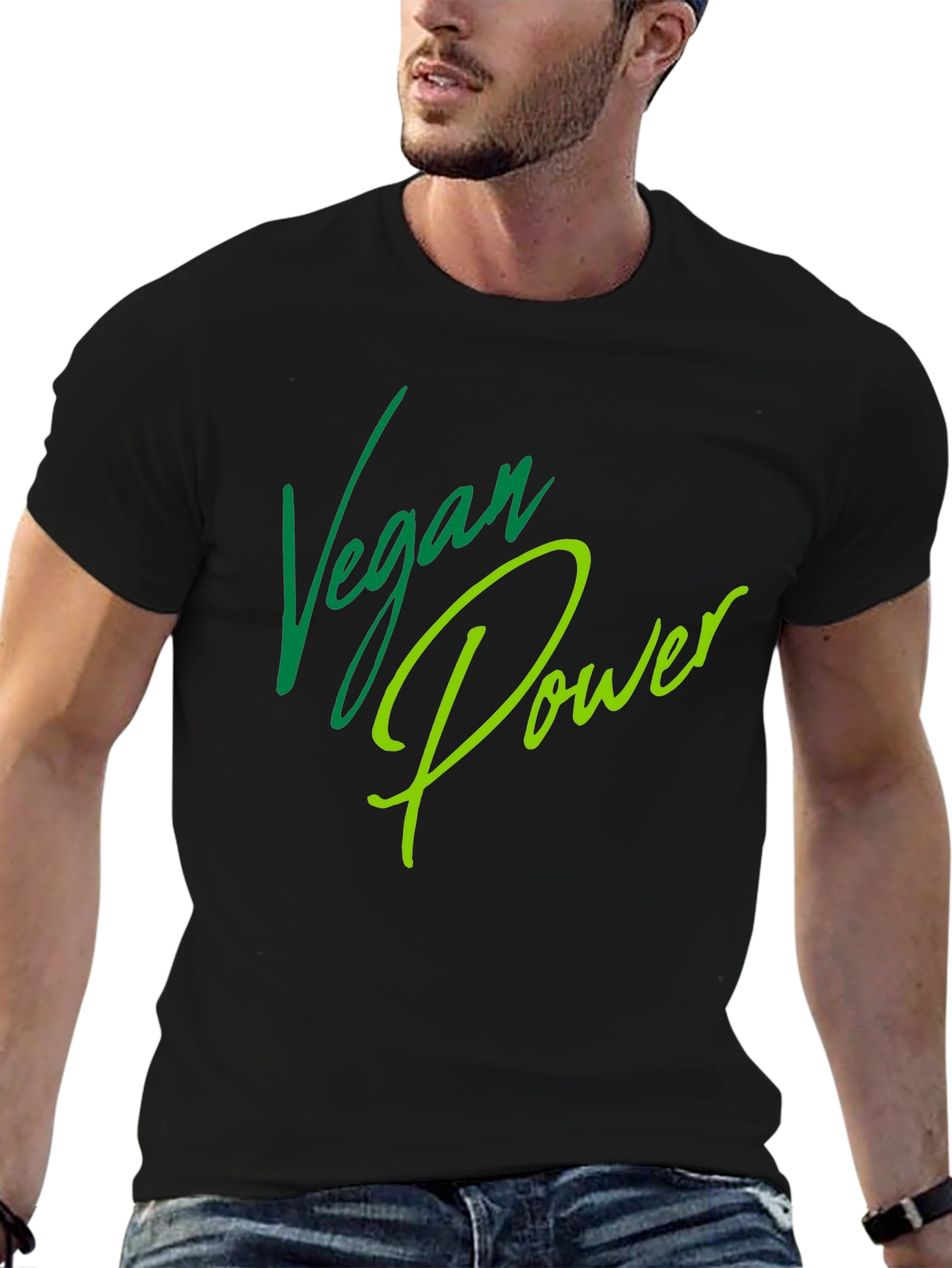 Vegan Power T-Shirt - Green Lettering on Black