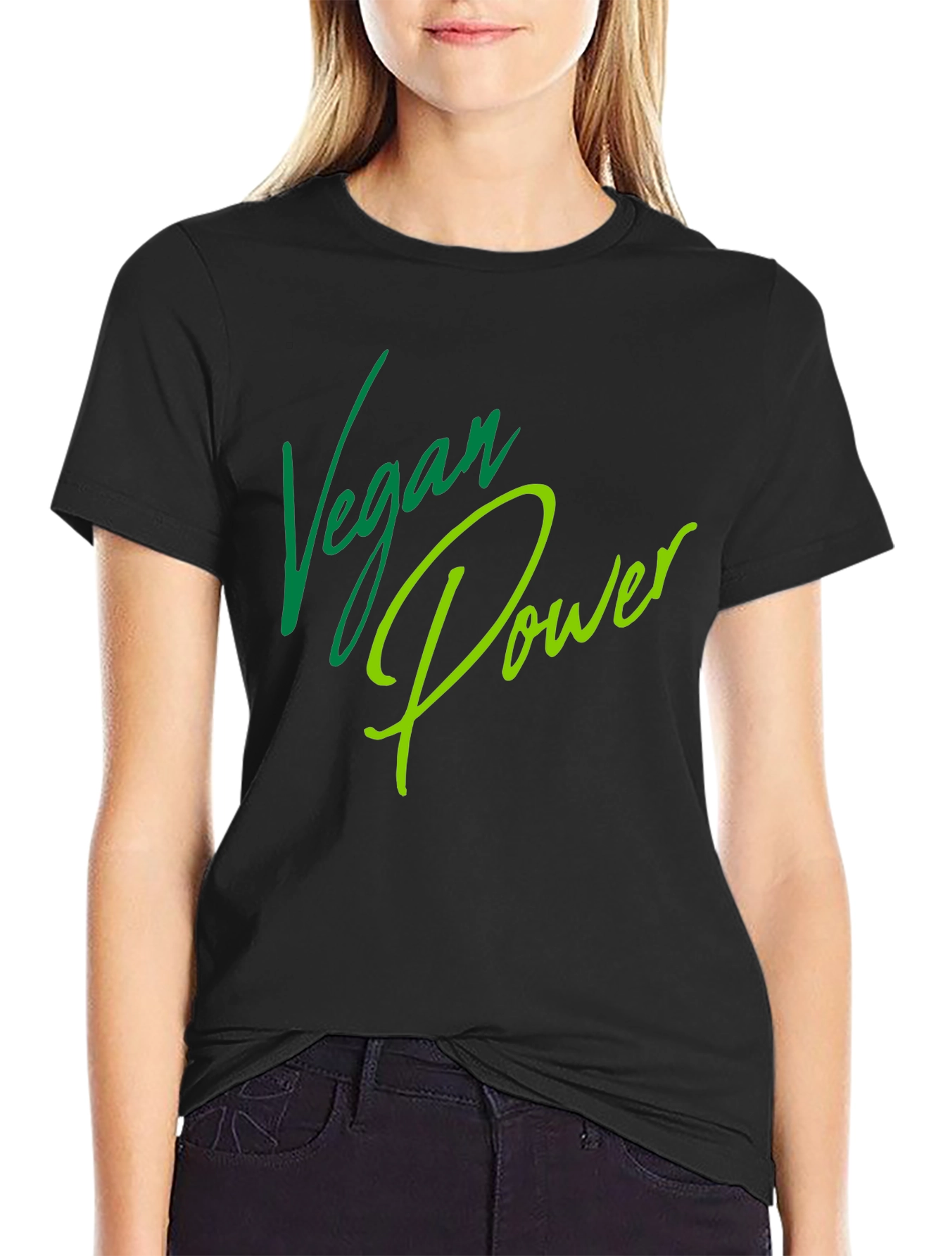 Vegan Power T-Shirt - Green Lettering on Black