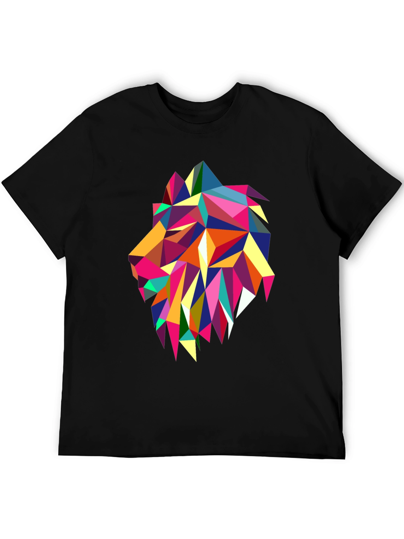 Geometric Lion Graphic Print Black T-Shirt