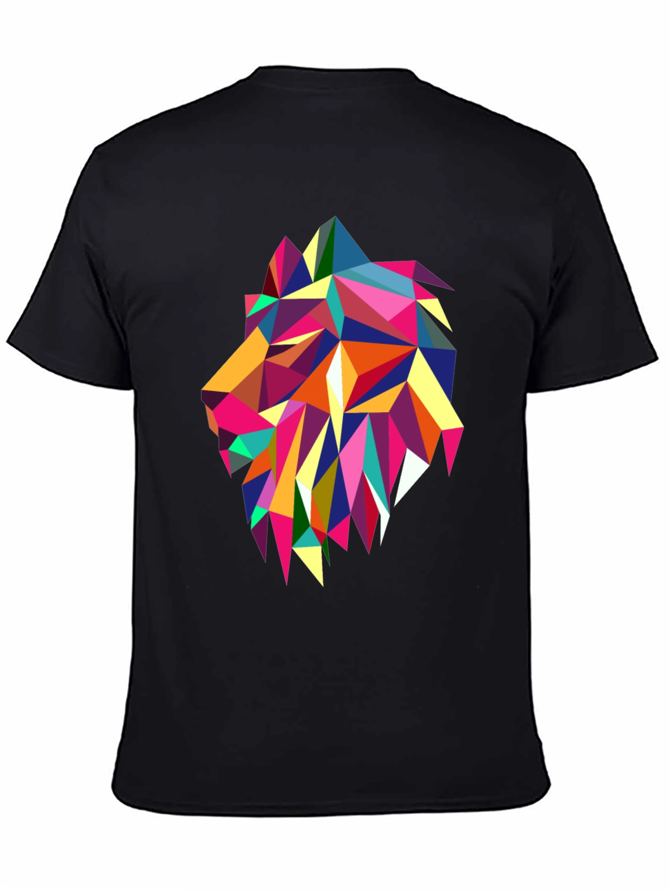 Geometric Lion Graphic Print Black T-Shirt