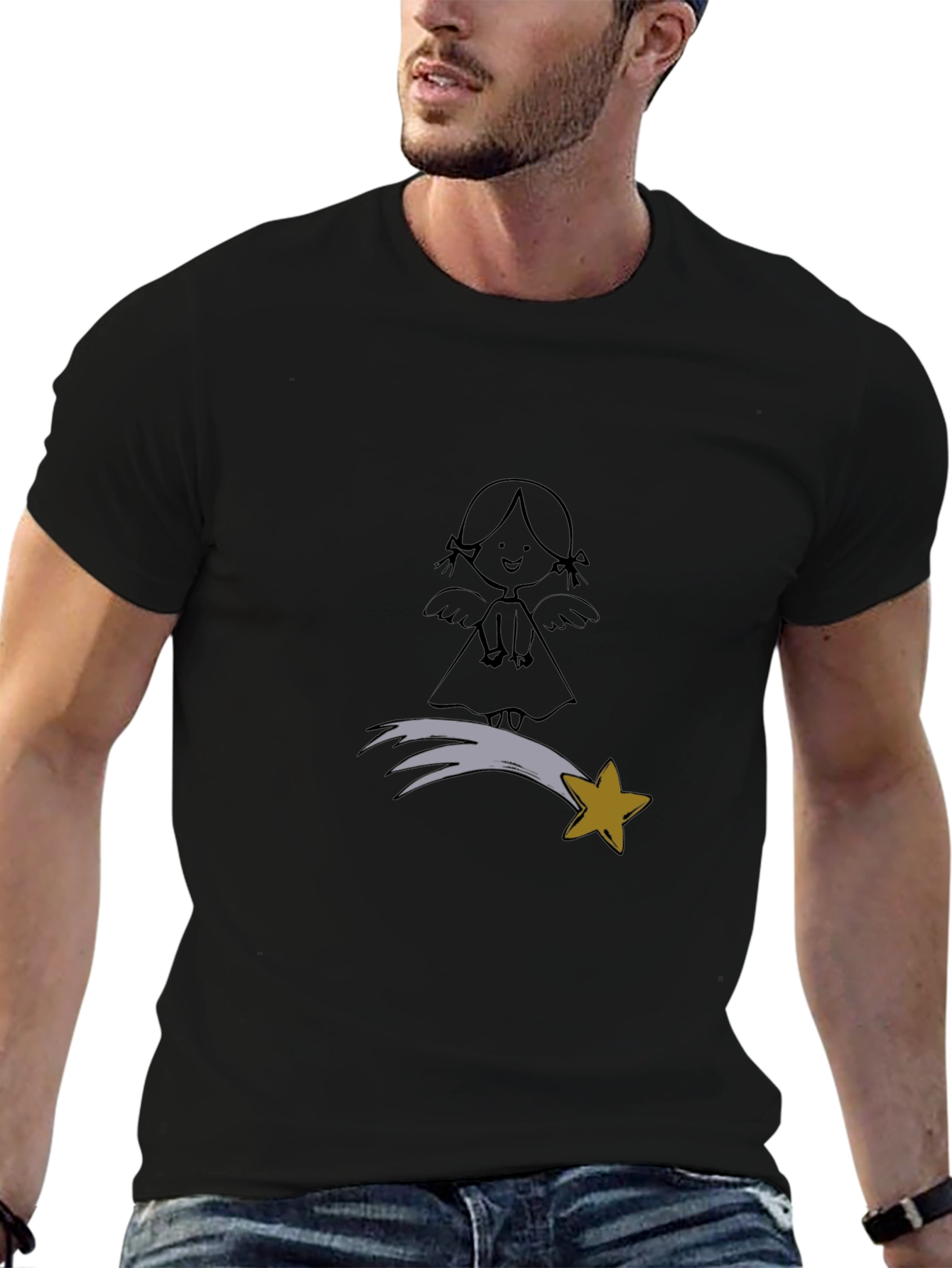 Angel & Star Graphic Black T-Shirt