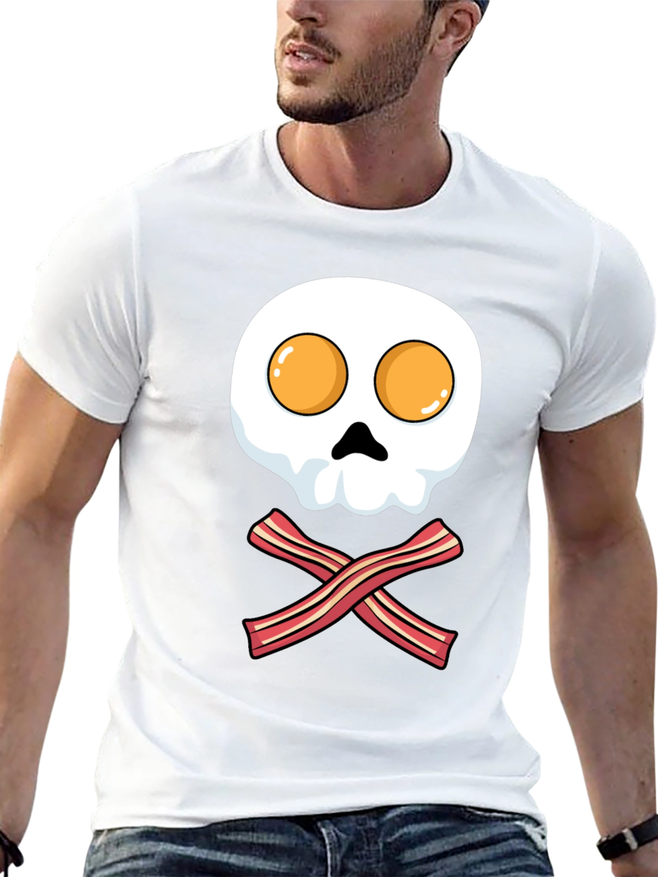 Breakfast Skull T-Shirt - Bacon and Eggs Pirate Tee