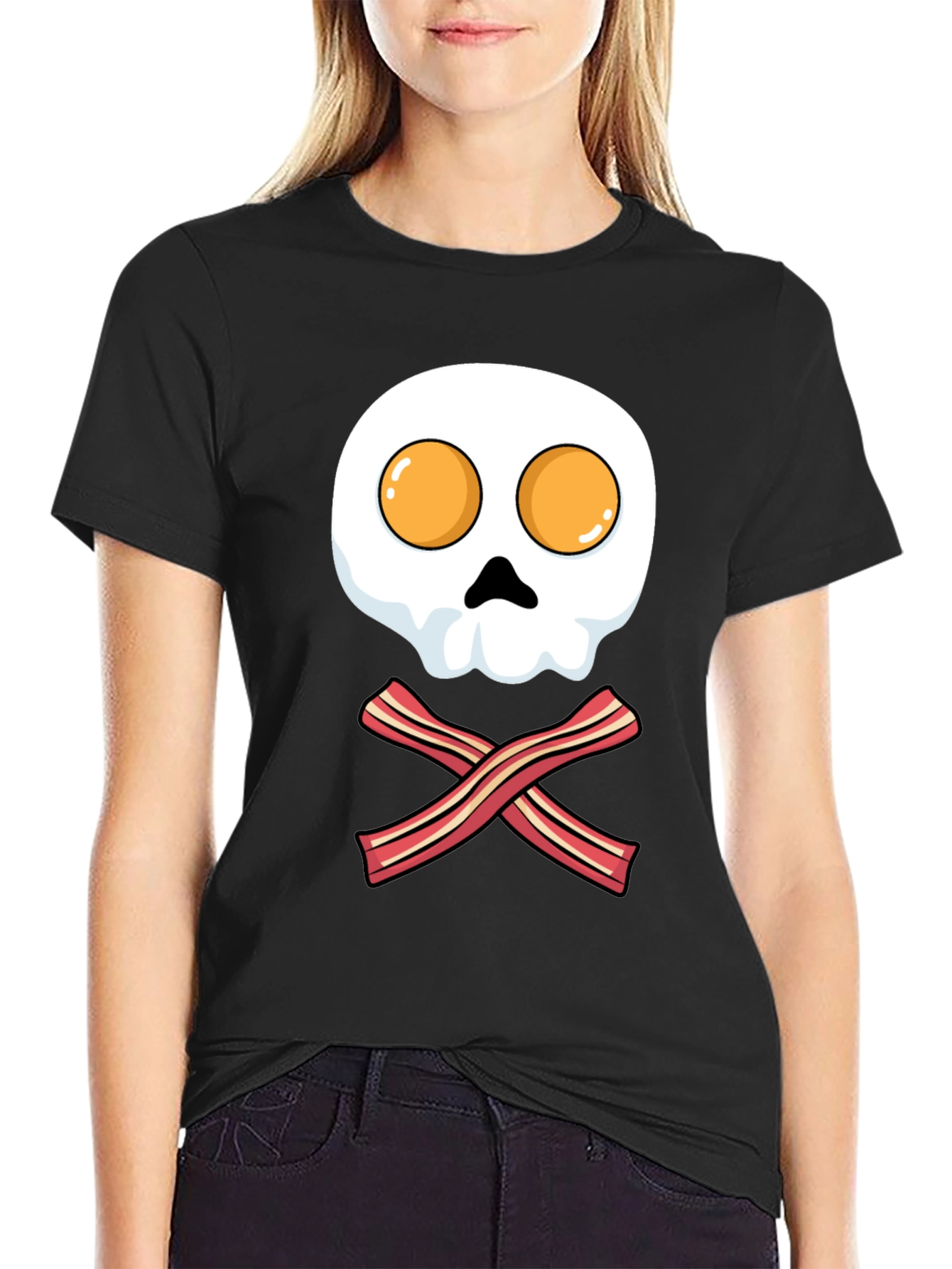 Breakfast Skull T-Shirt - Bacon and Eggs Pirate Tee