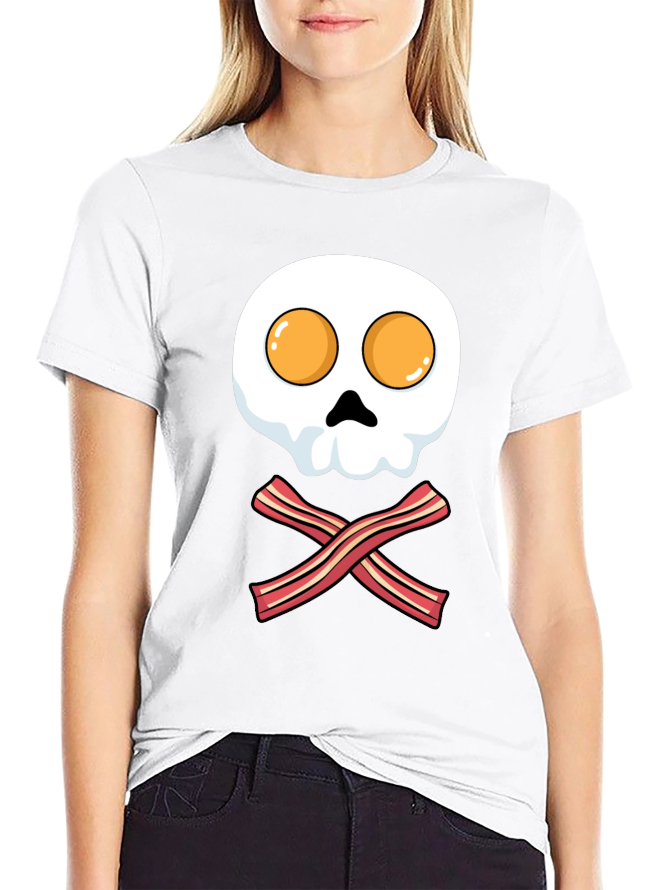 Breakfast Skull T-Shirt - Bacon and Eggs Pirate Tee