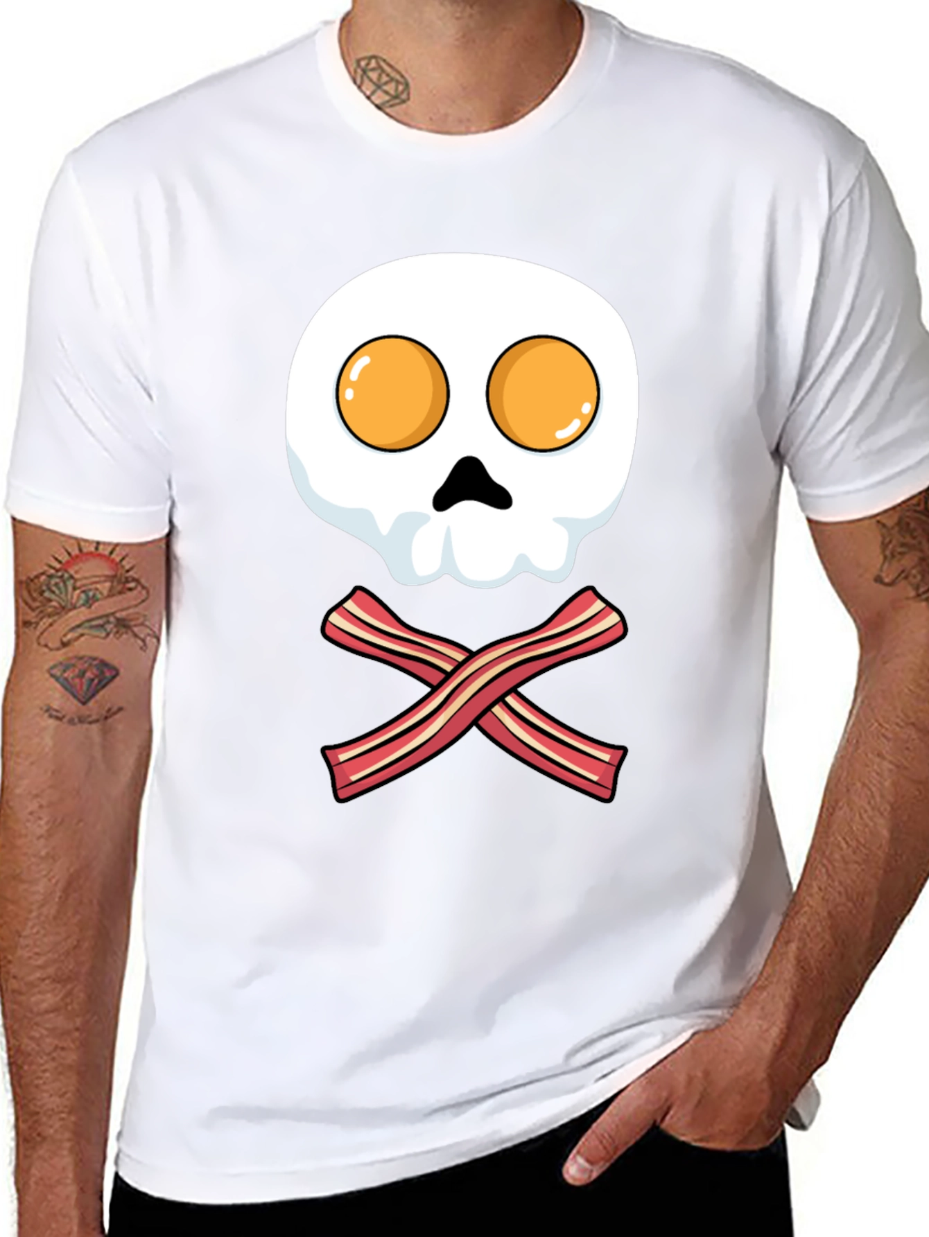Breakfast Skull T-Shirt - Bacon and Eggs Pirate Tee