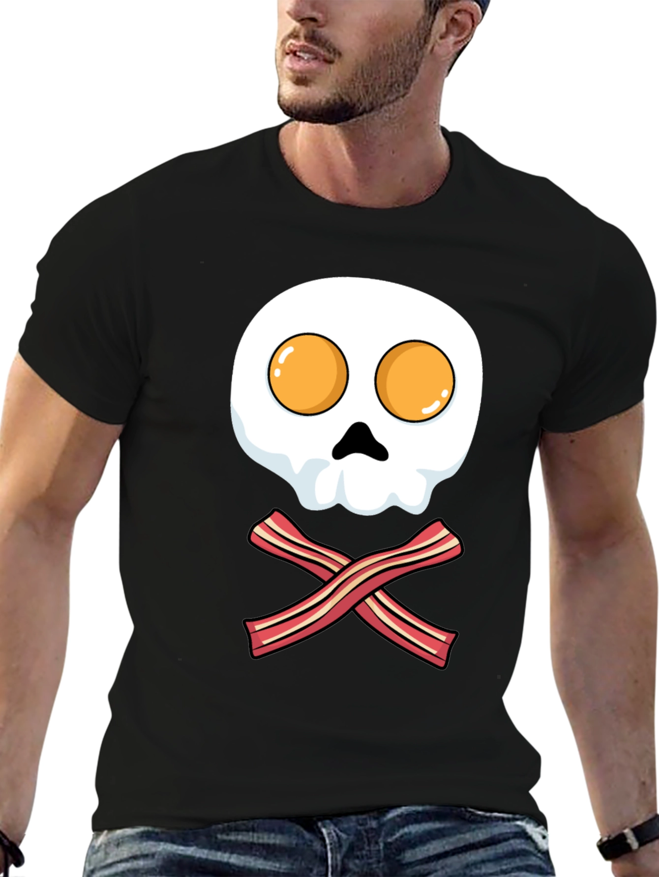 Breakfast Skull T-Shirt - Bacon and Eggs Pirate Tee