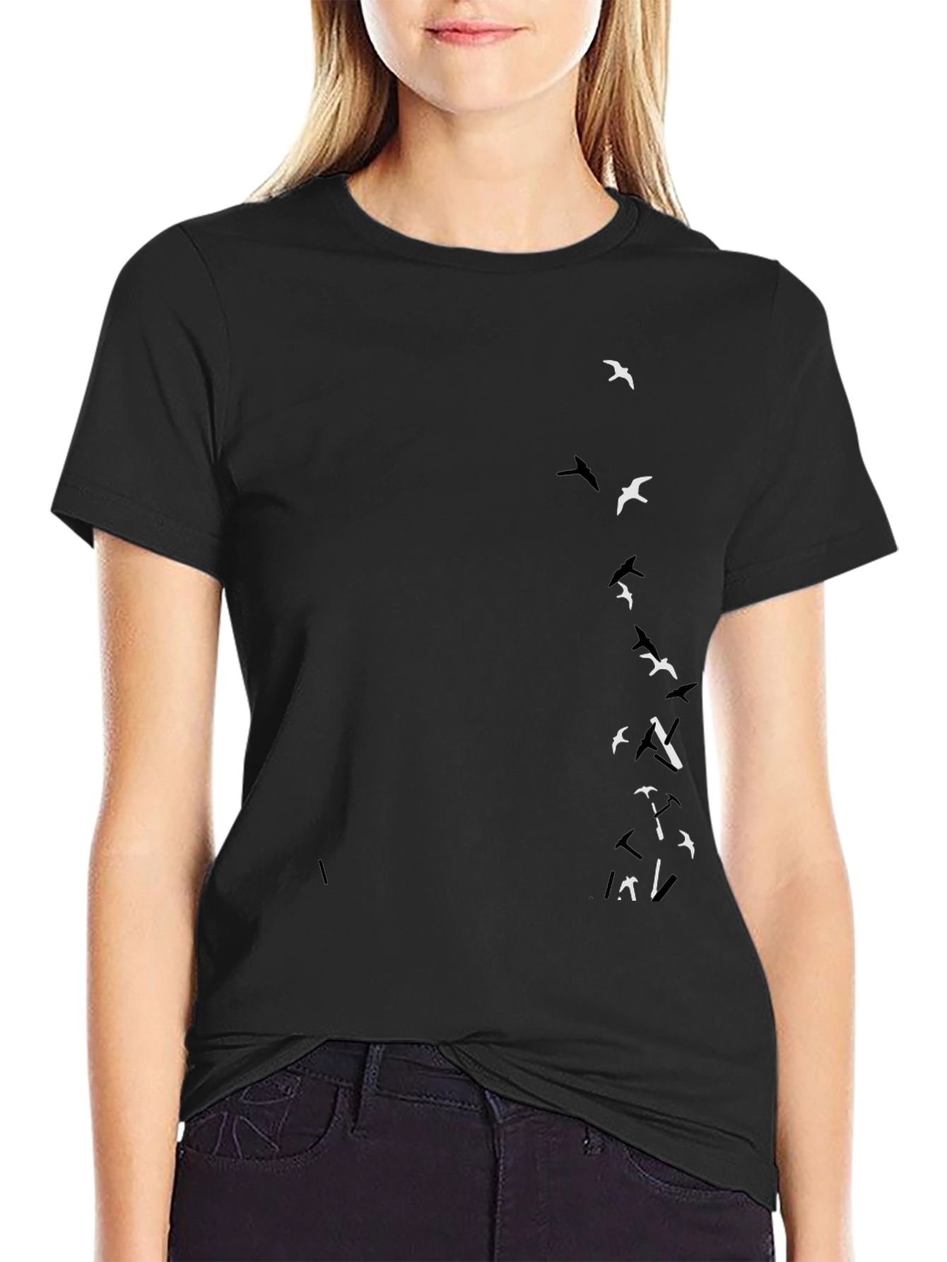 Black T-Shirt with Bird Graphic