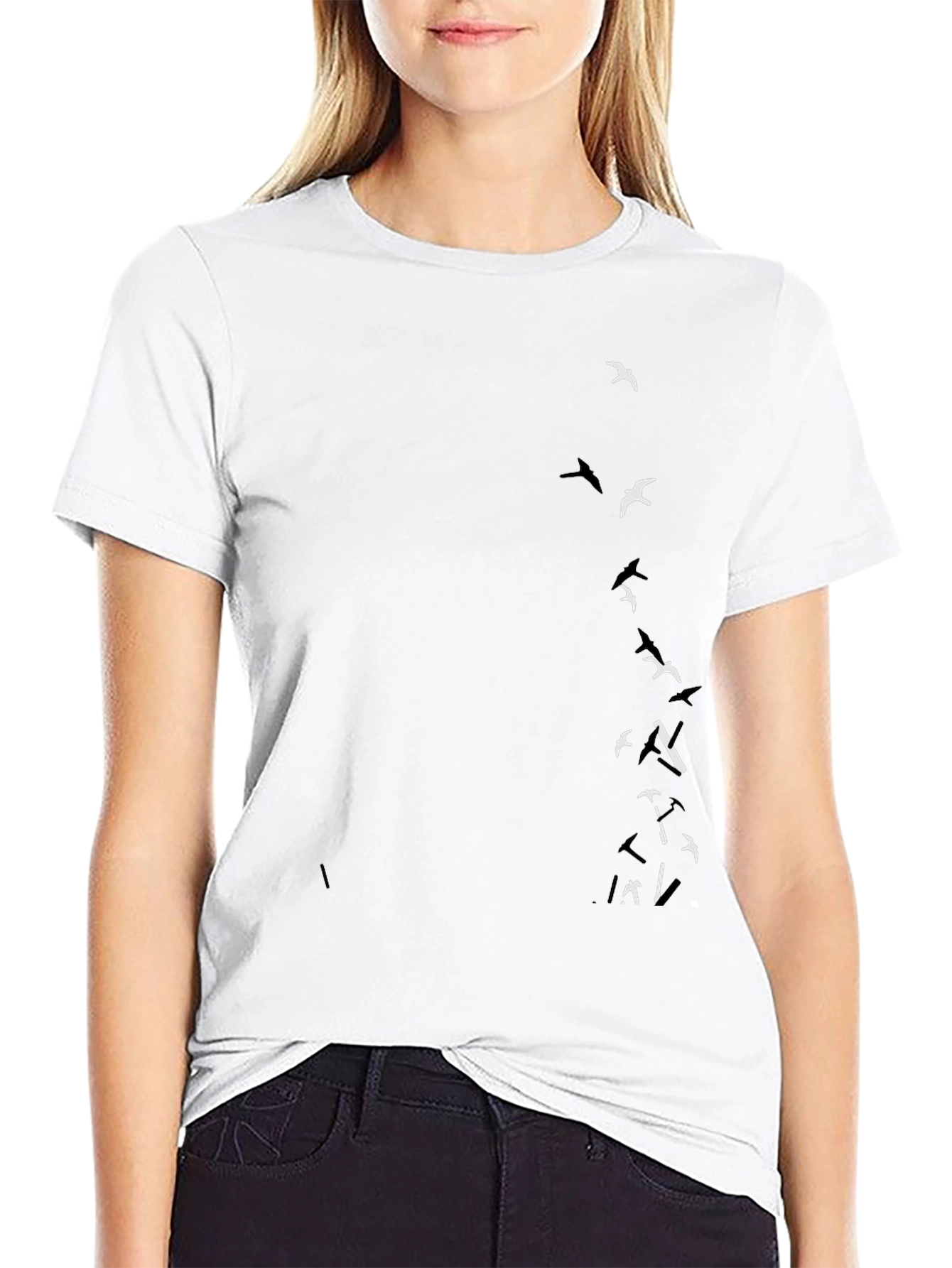 Black T-Shirt with Bird Graphic