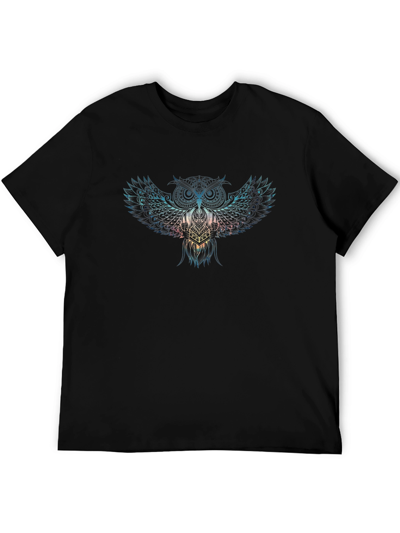 Mens Black Owl Graphic Print T-Shirt