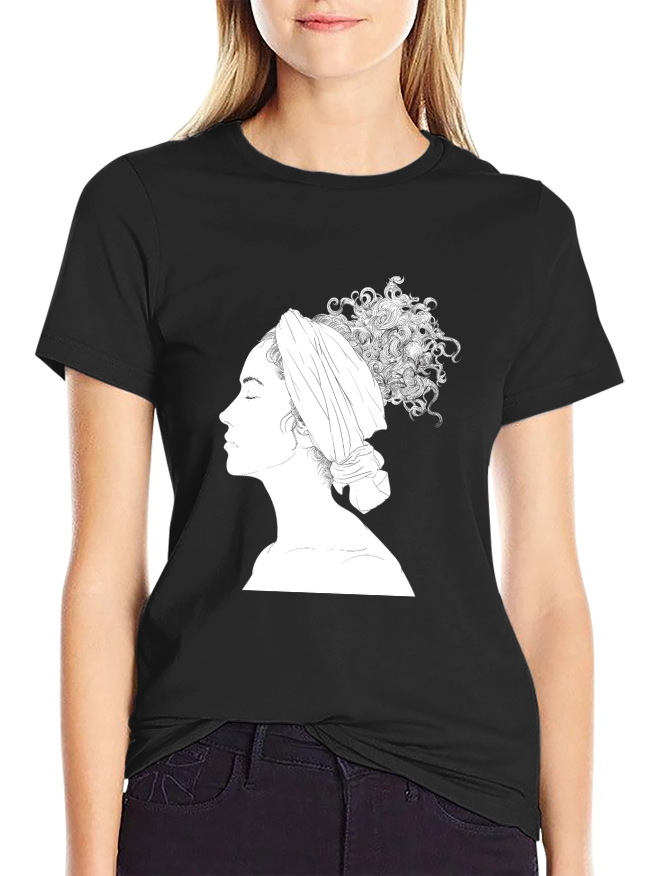 Elegant Woman Graphic Tee - Artistic Black T-Shirt