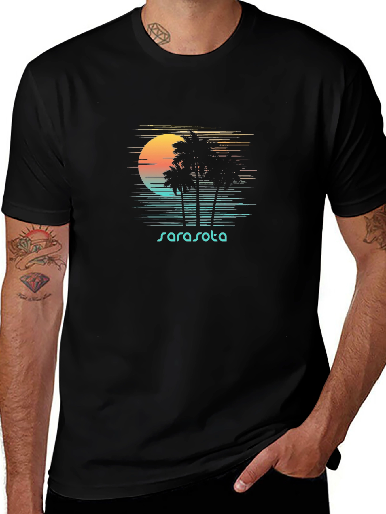 Sarasota Palm Tree Sunset Black T-Shirt