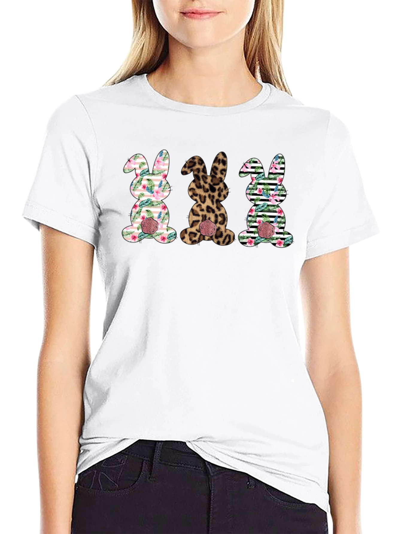 Easter Bunny Trio Graphic Tee - Fun Holiday Shirt