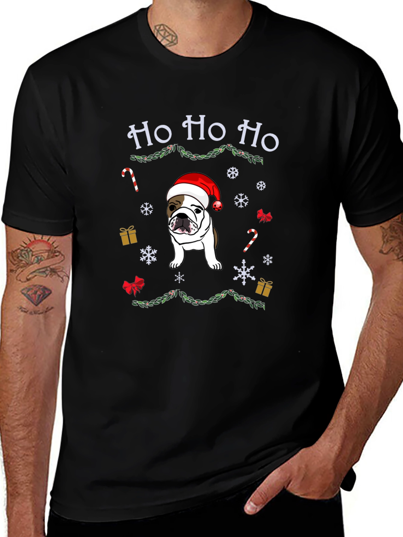 Christmas Bulldog Tee - Ho Ho Ho Holiday Shirt