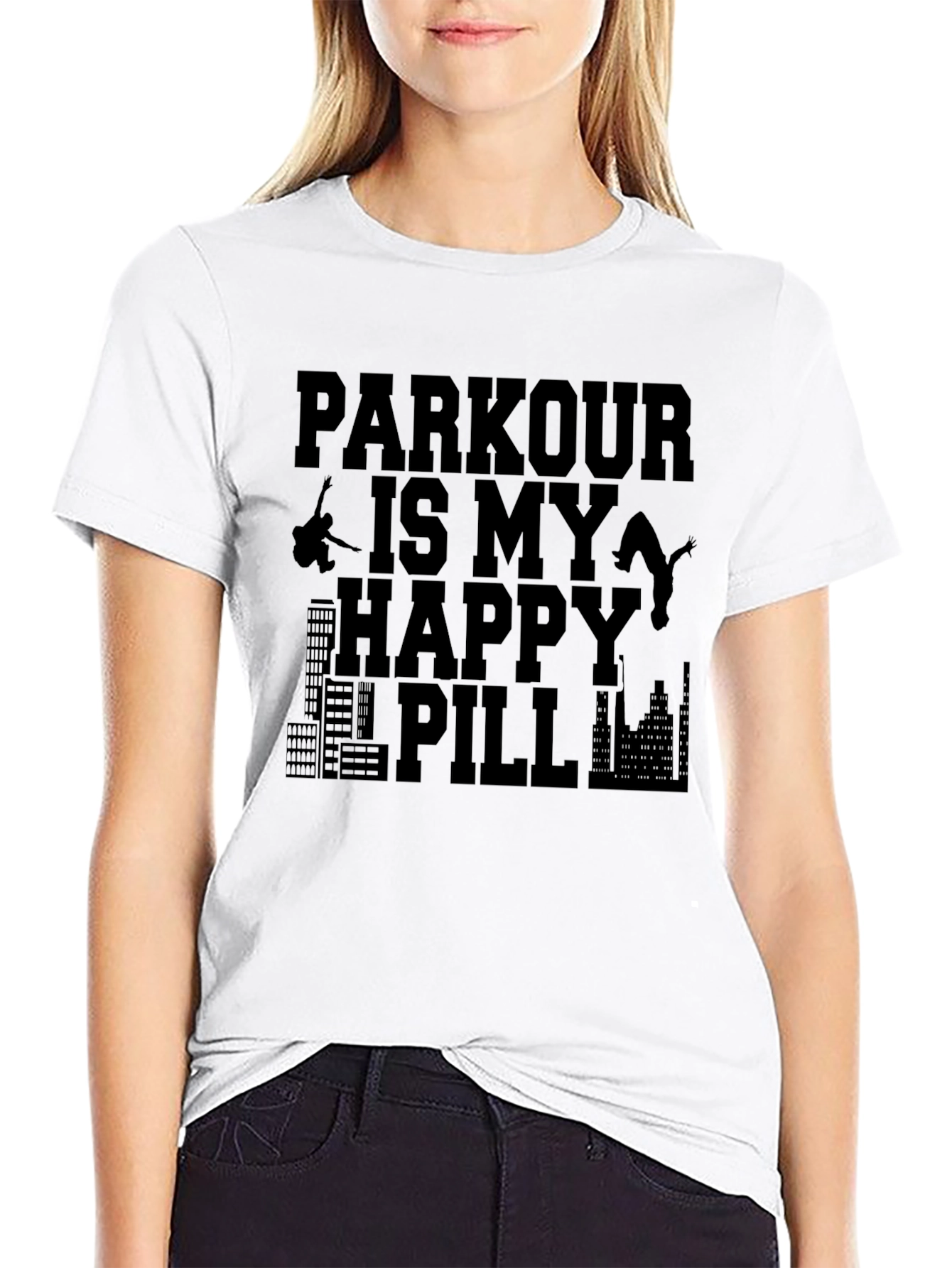 Parkour Happy Pill Graphic Tee - Black Cotton T-Shirt