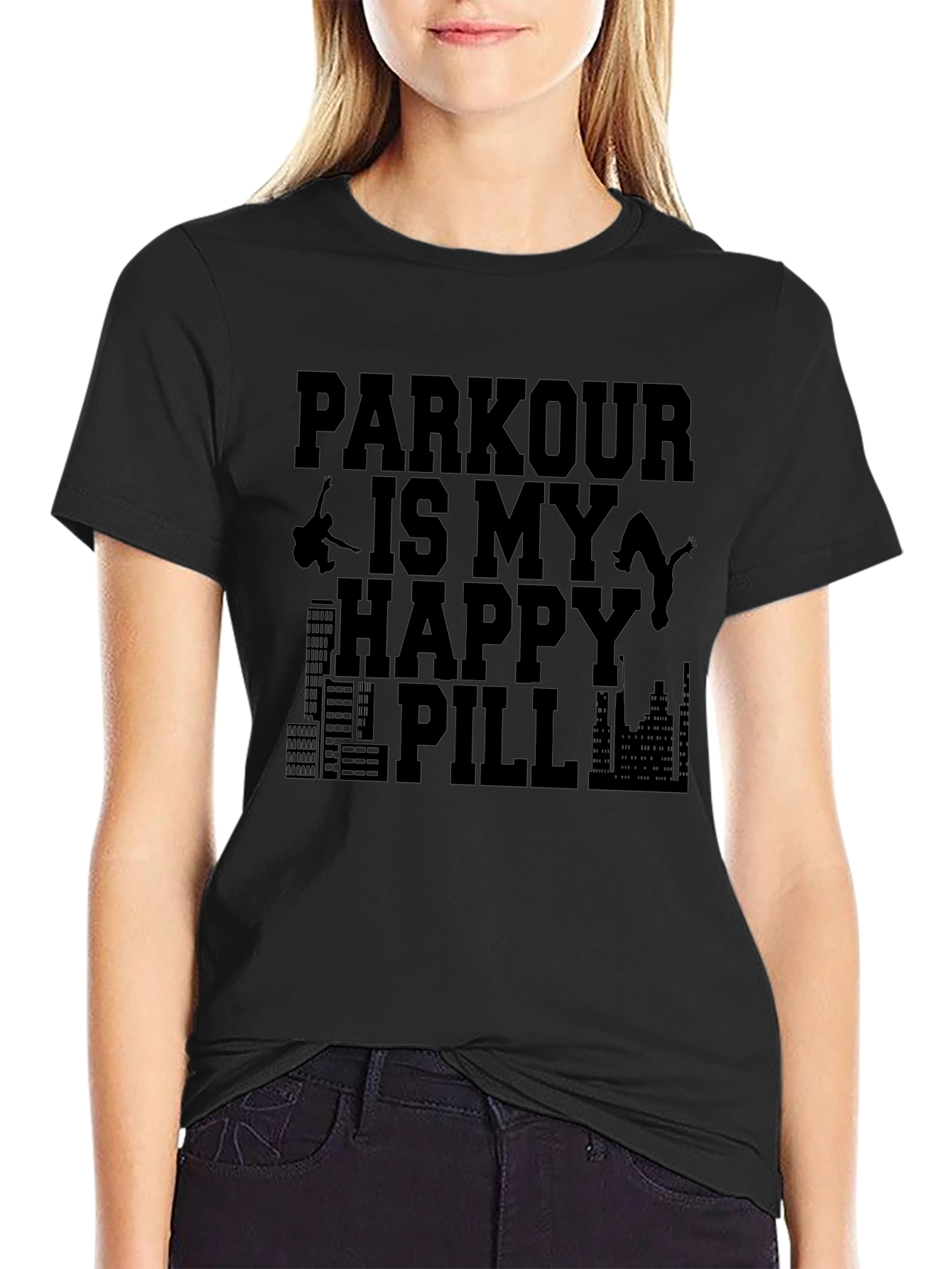 Parkour Happy Pill Graphic Tee - Black Cotton T-Shirt