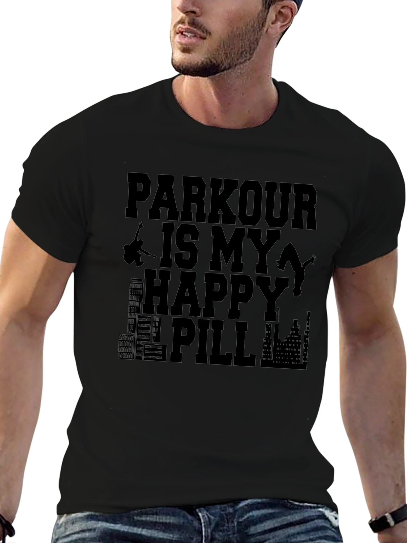Parkour Happy Pill Graphic Tee - Black Cotton T-Shirt