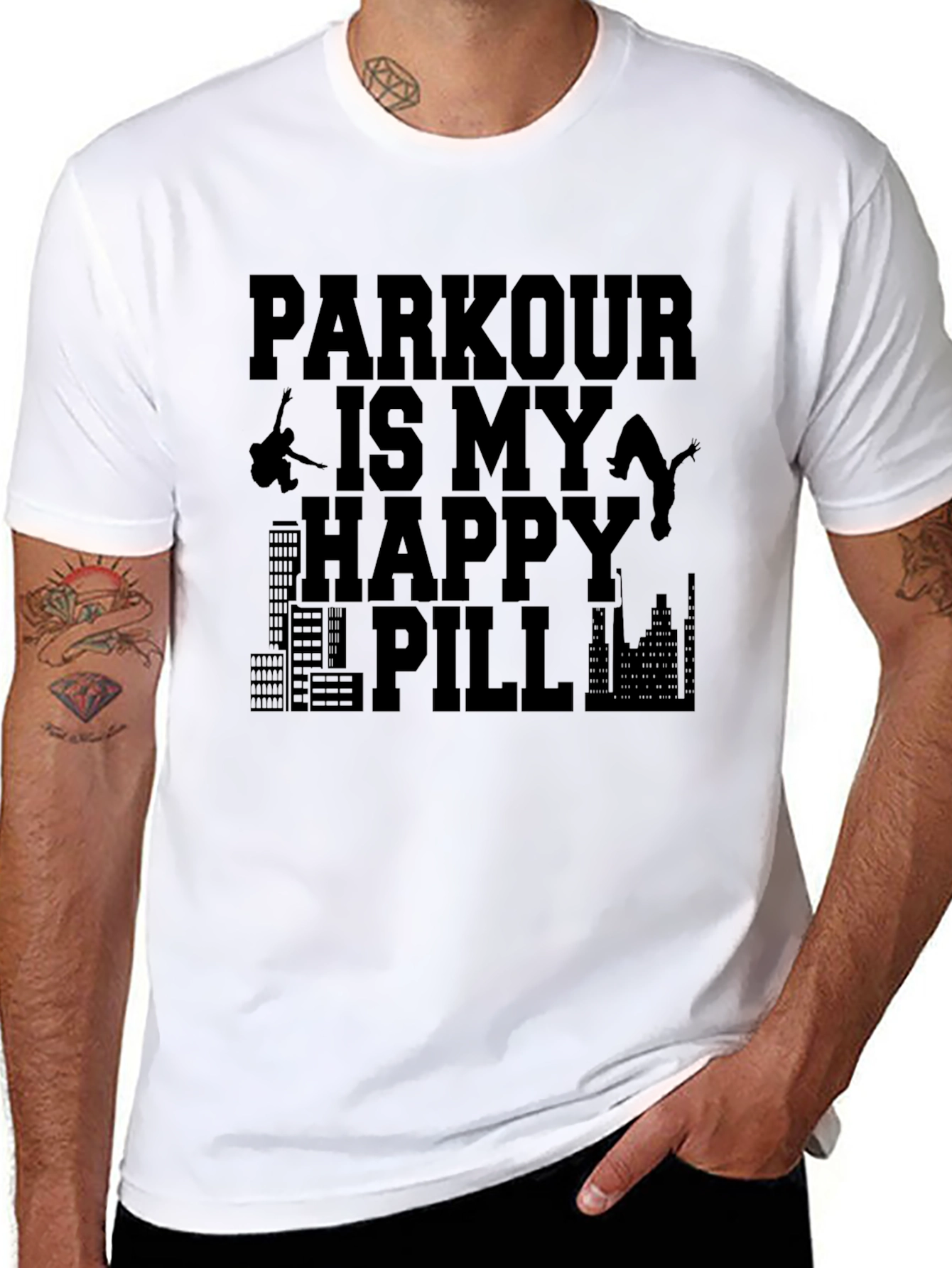 Parkour Happy Pill Graphic Tee - Black Cotton T-Shirt