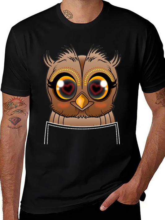 Owl Heart Eyes Graphic Tee - Black Cotton T-Shirt
