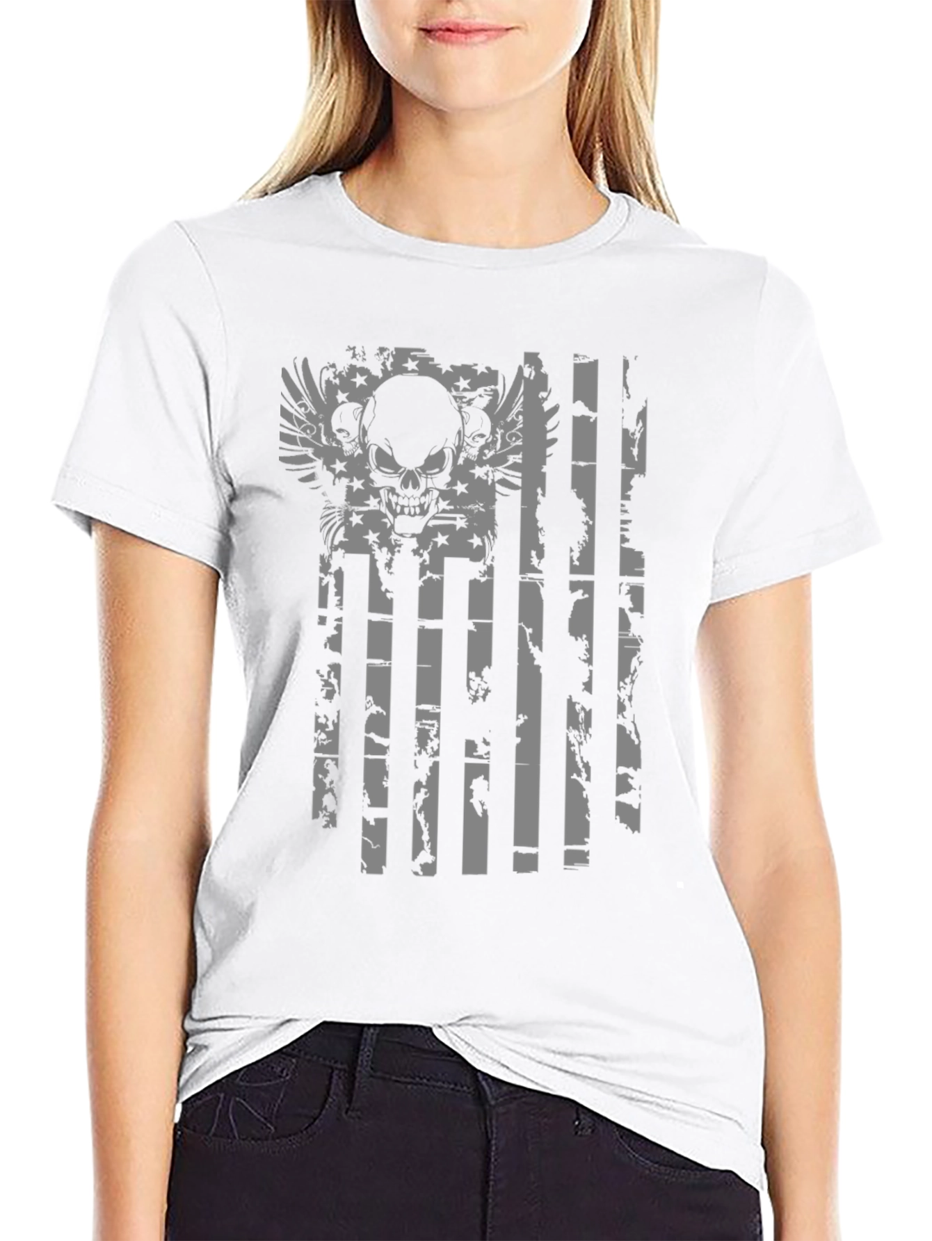 Skull American Flag Graphic Tee - Black