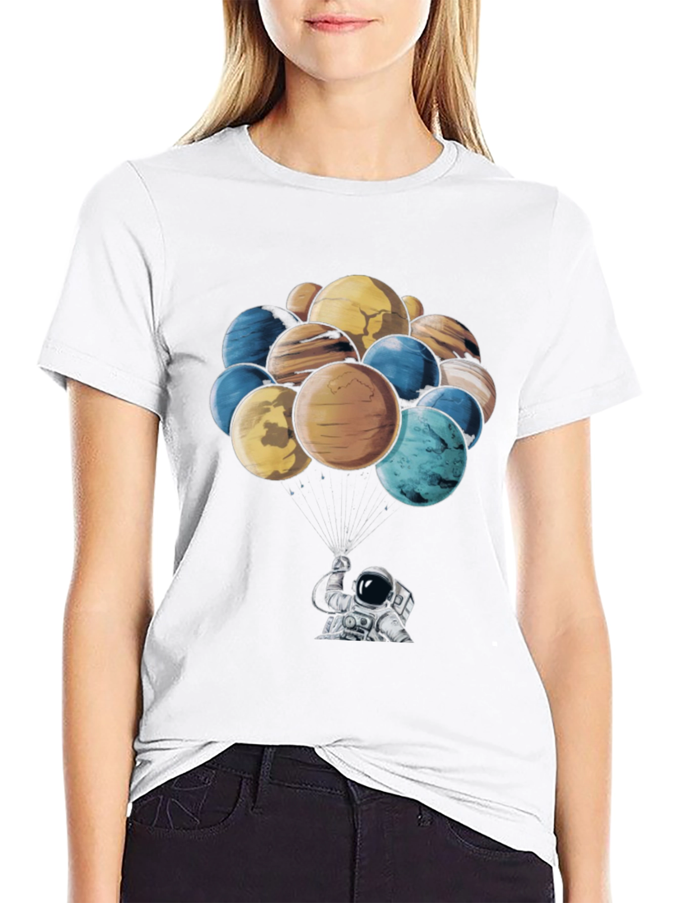 Astronaut & Planet Balloon Graphic T-Shirt