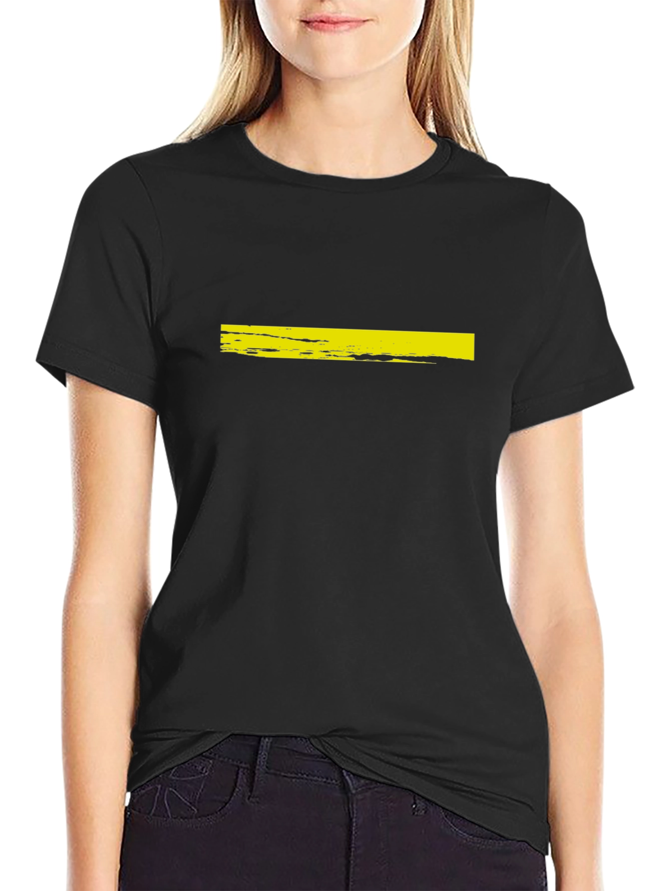 Mens Black T-Shirt with Yellow Brushstroke Design