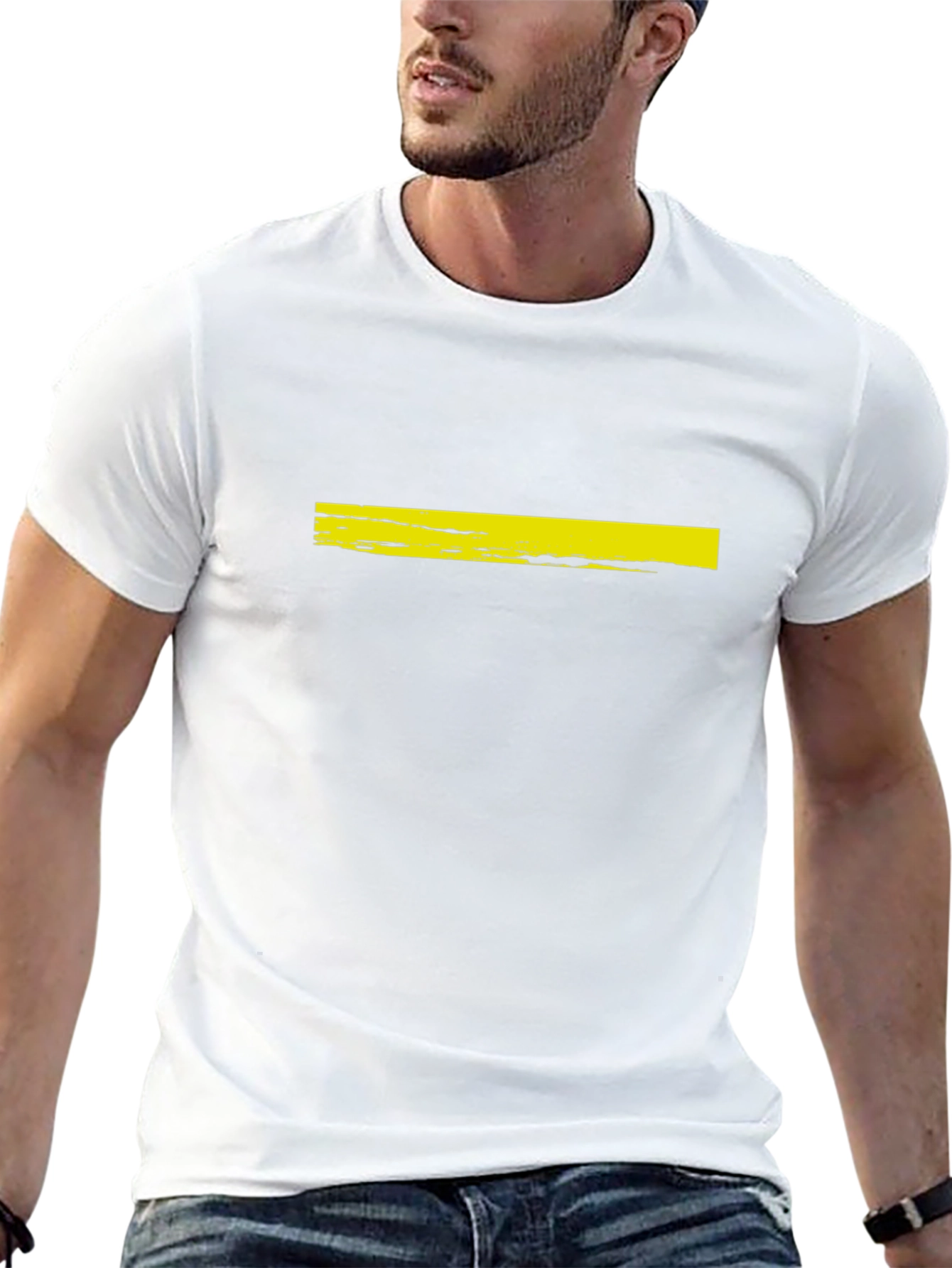 Mens Black T-Shirt with Yellow Brushstroke Design