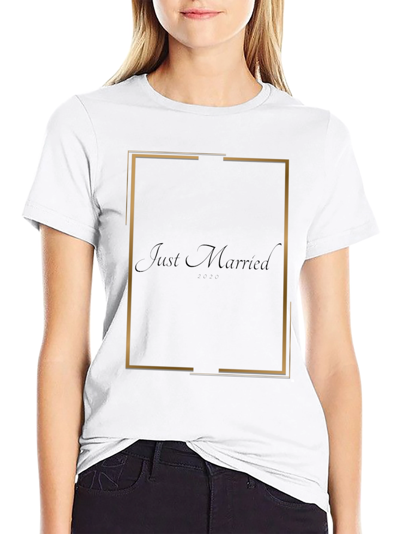 Just Married T-Shirt - Modern Gold Frame Design