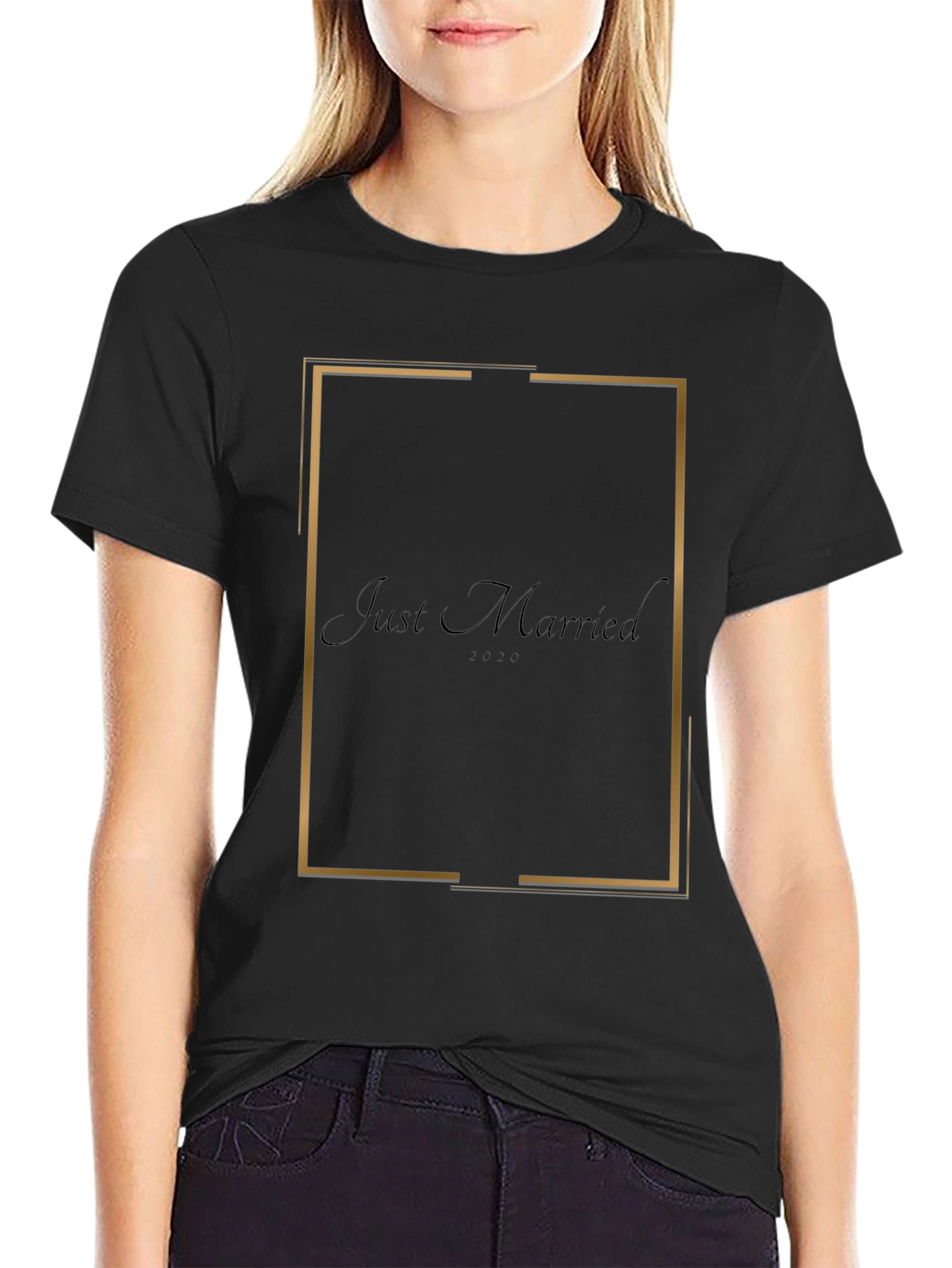Just Married T-Shirt - Modern Gold Frame Design
