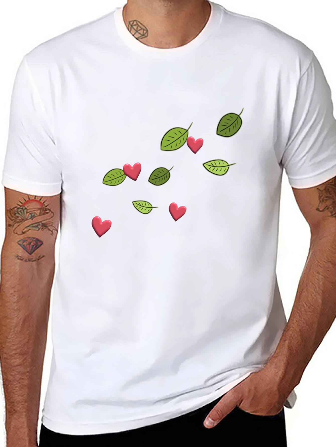 Leaf and Heart Graphic T-Shirt - Modern Style