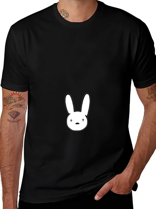 Black T-Shirt with White Bunny Graphic