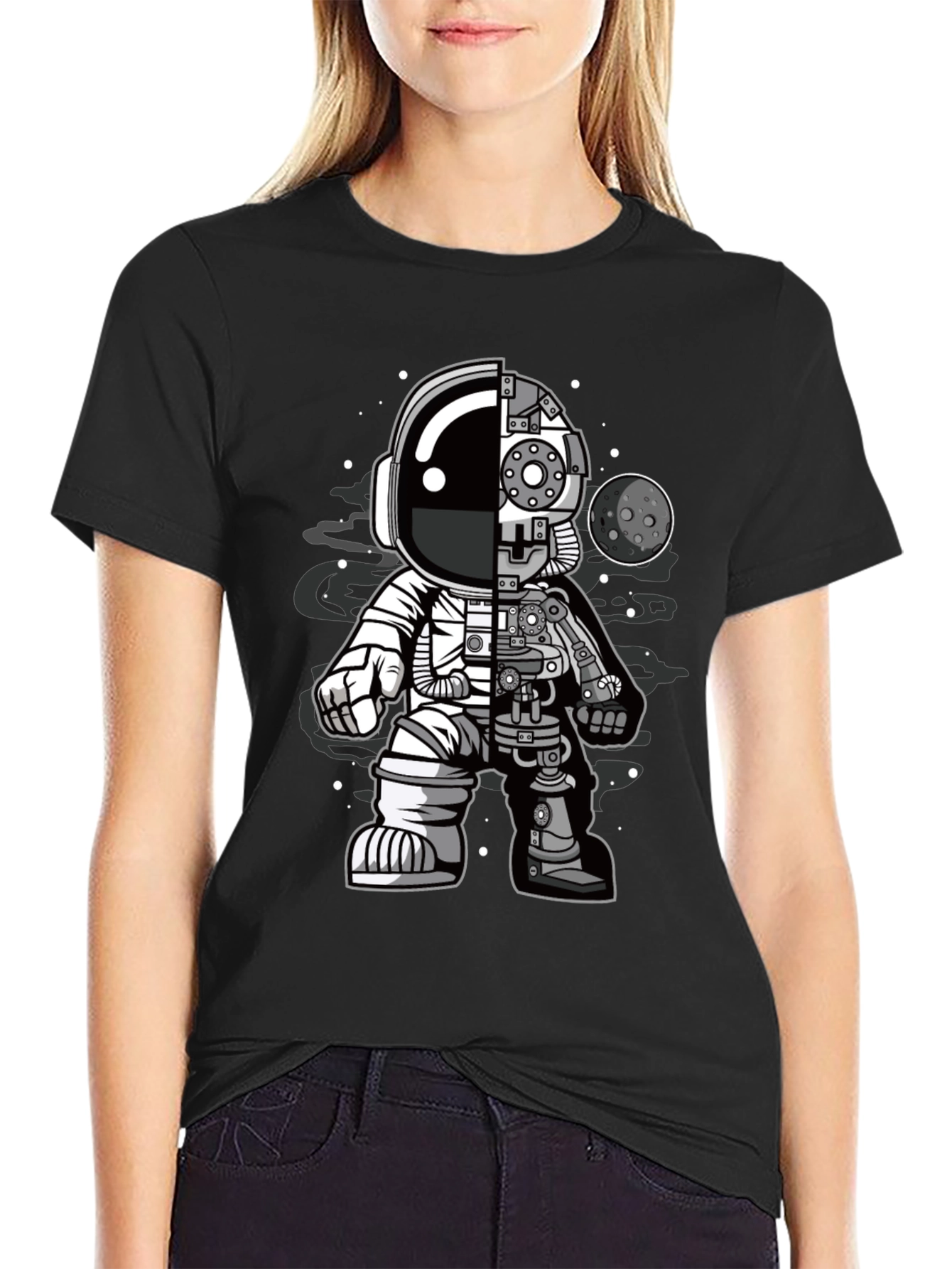 Astronaut Robot Graphic T-Shirt - Sci-Fi Style
