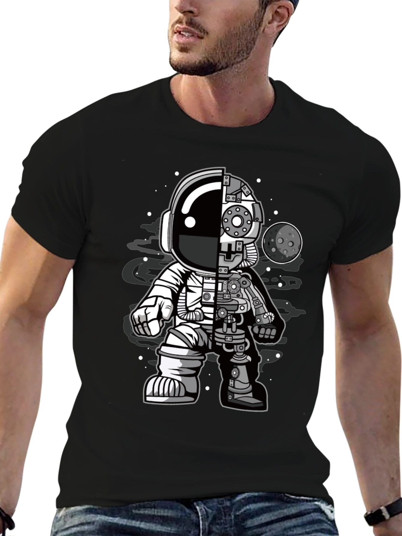 Astronaut Robot Graphic T-Shirt - Sci-Fi Style