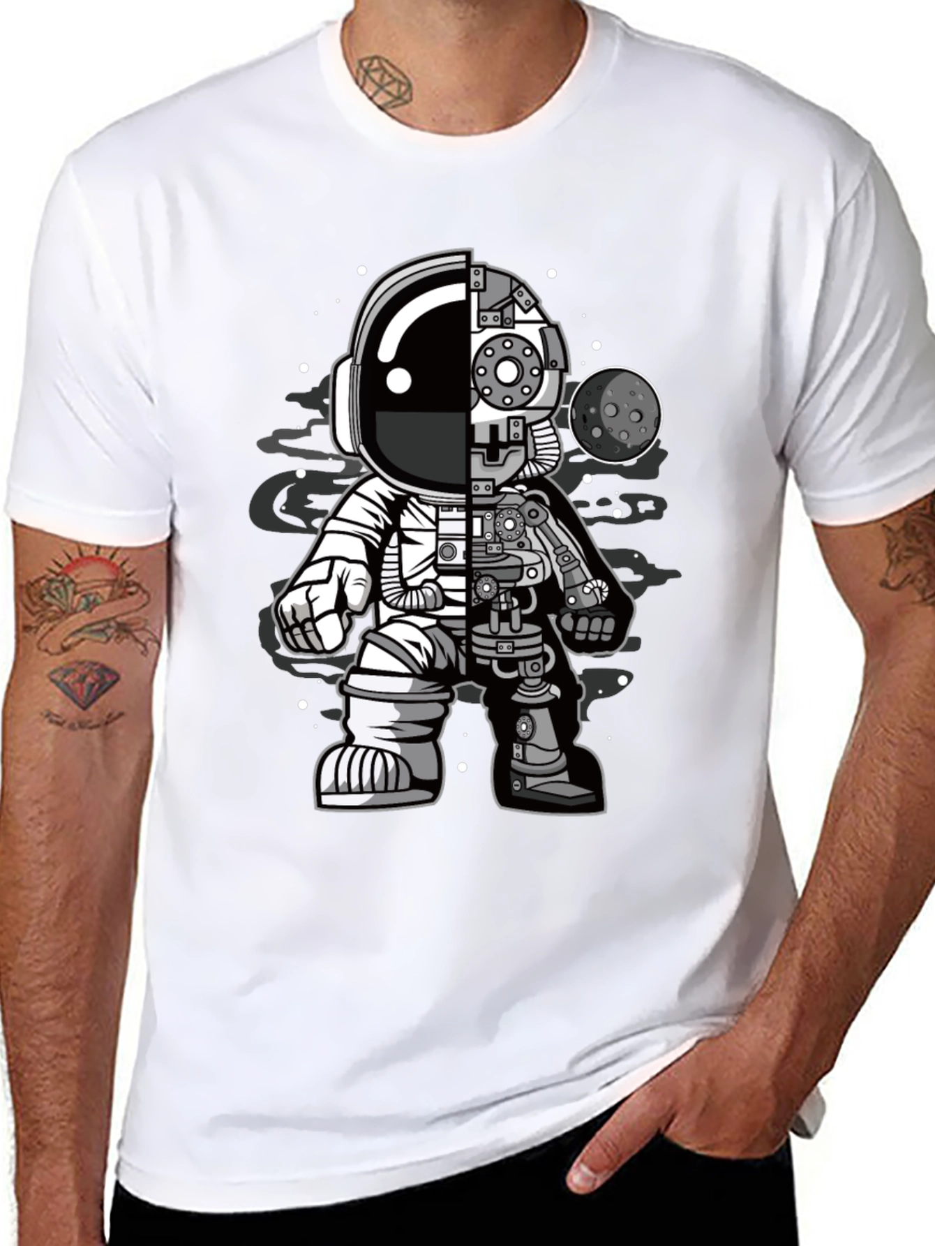 Astronaut Robot Graphic T-Shirt - Sci-Fi Style