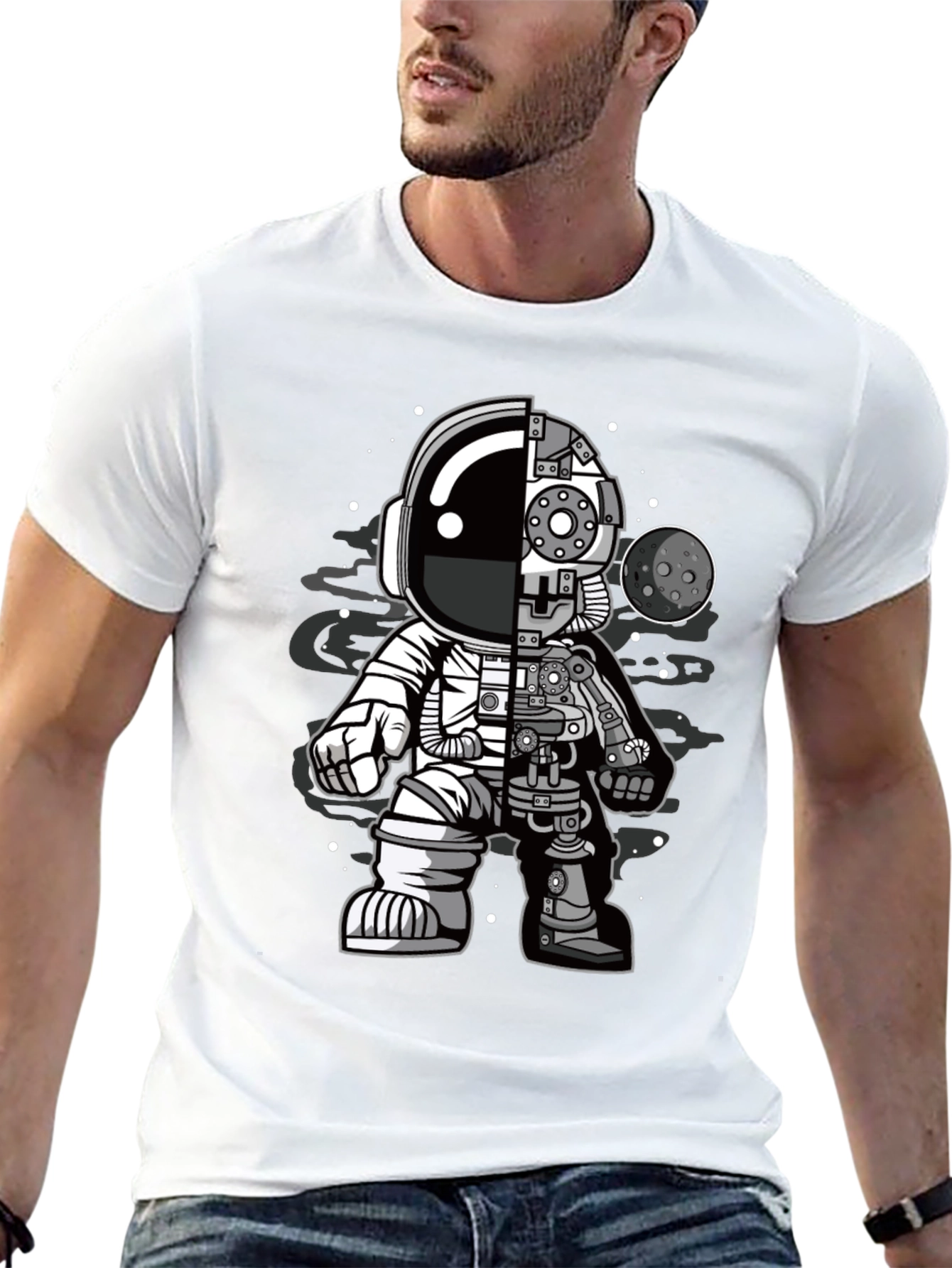 Astronaut Robot Graphic T-Shirt - Sci-Fi Style