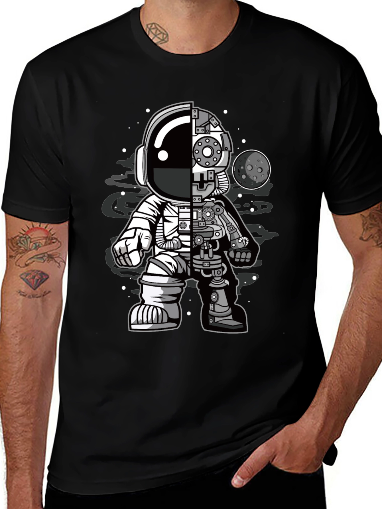 Astronaut Robot Graphic T-Shirt - Sci-Fi Style