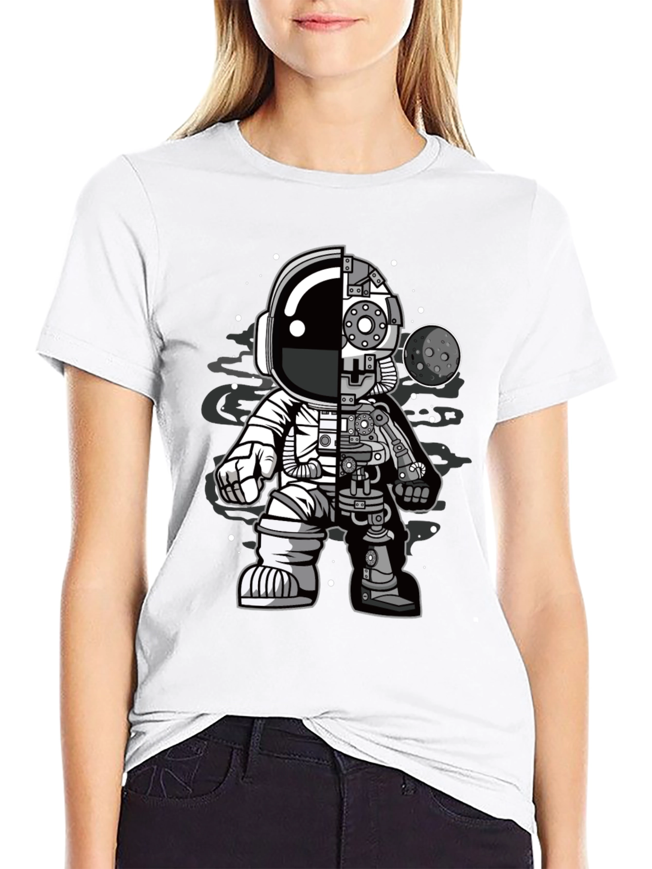 Astronaut Robot Graphic T-Shirt - Sci-Fi Style