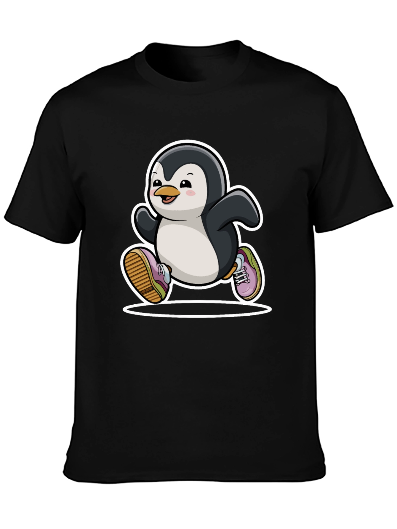 Running Penguin Graphic Tee - Black Cotton Casual Shirt