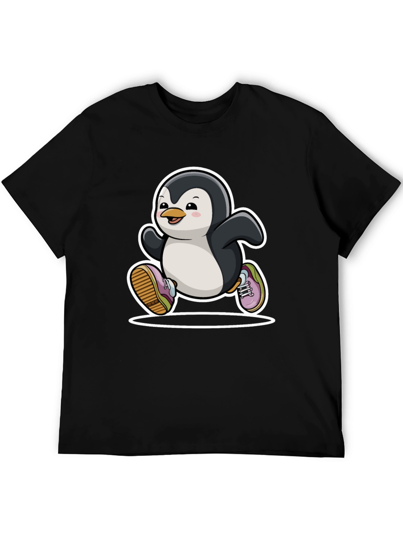 Running Penguin Graphic Tee - Black Cotton Casual Shirt
