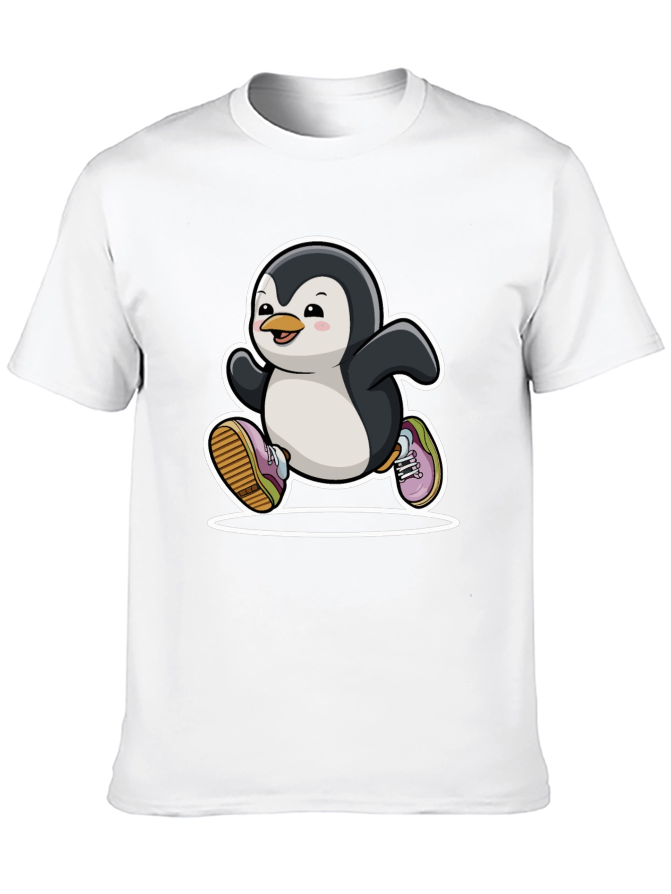 Running Penguin Graphic Tee - Black Cotton Casual Shirt