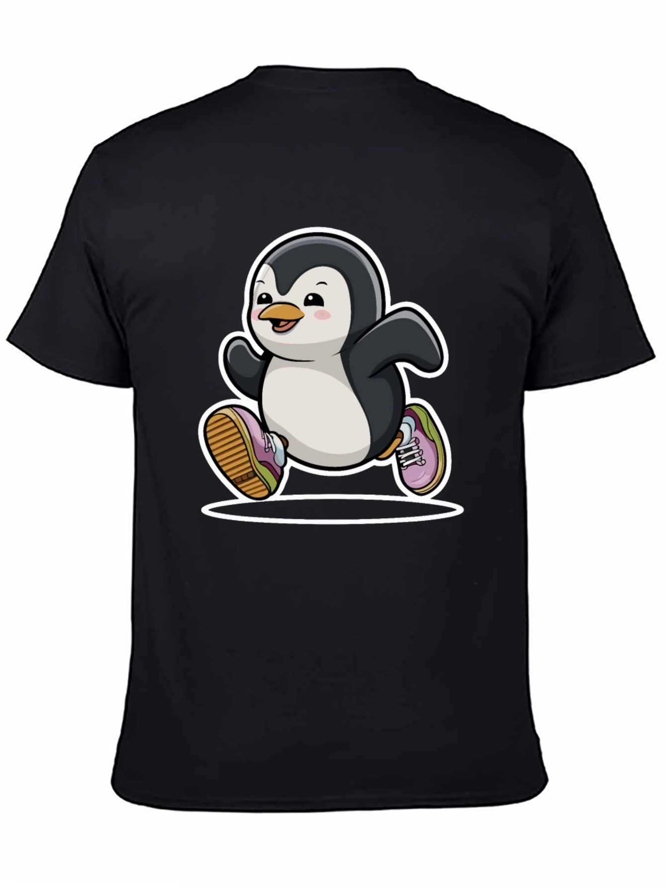 Running Penguin Graphic Tee - Black Cotton Casual Shirt