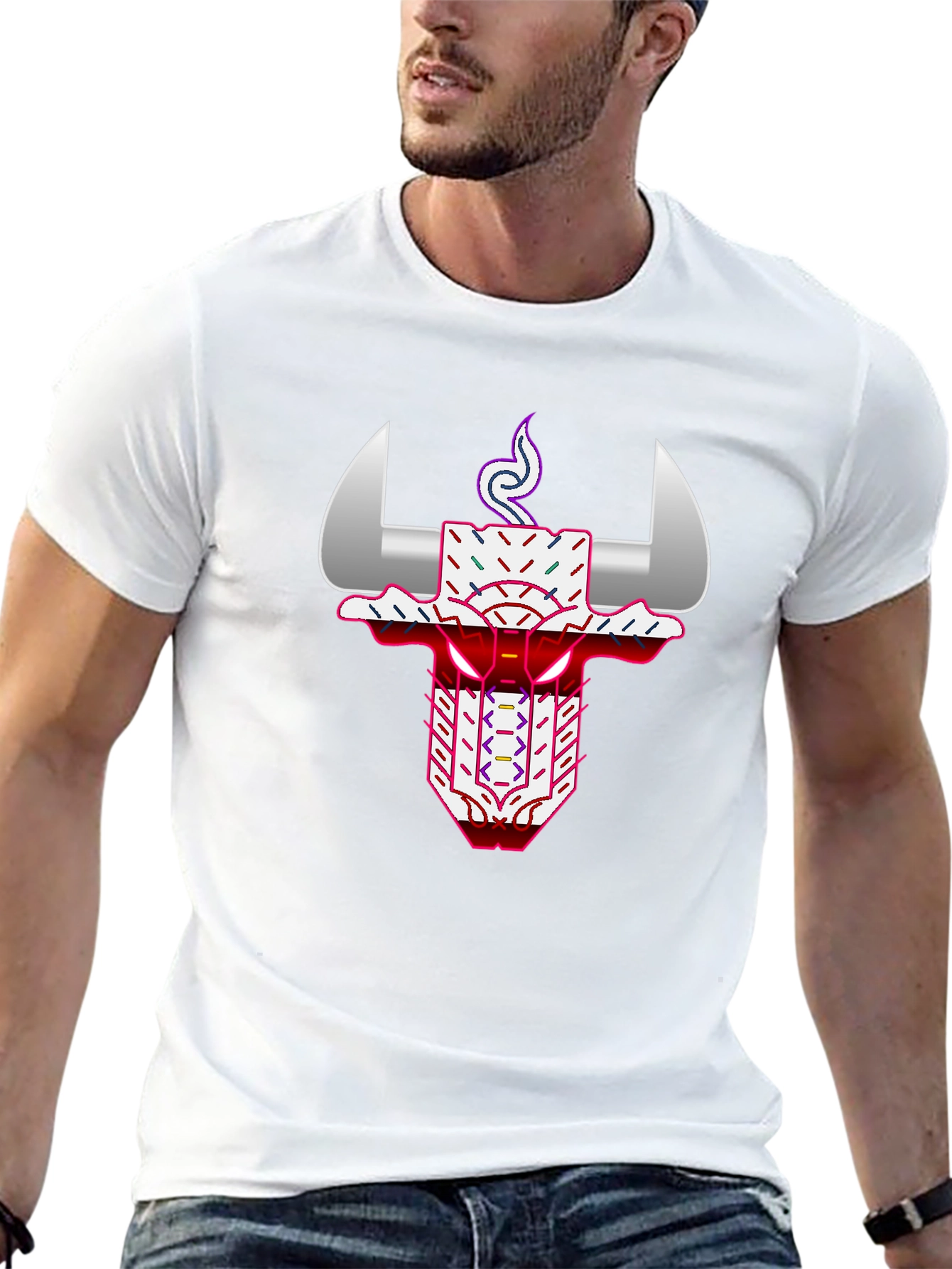 Geometric Bull Graphic Tee - Black